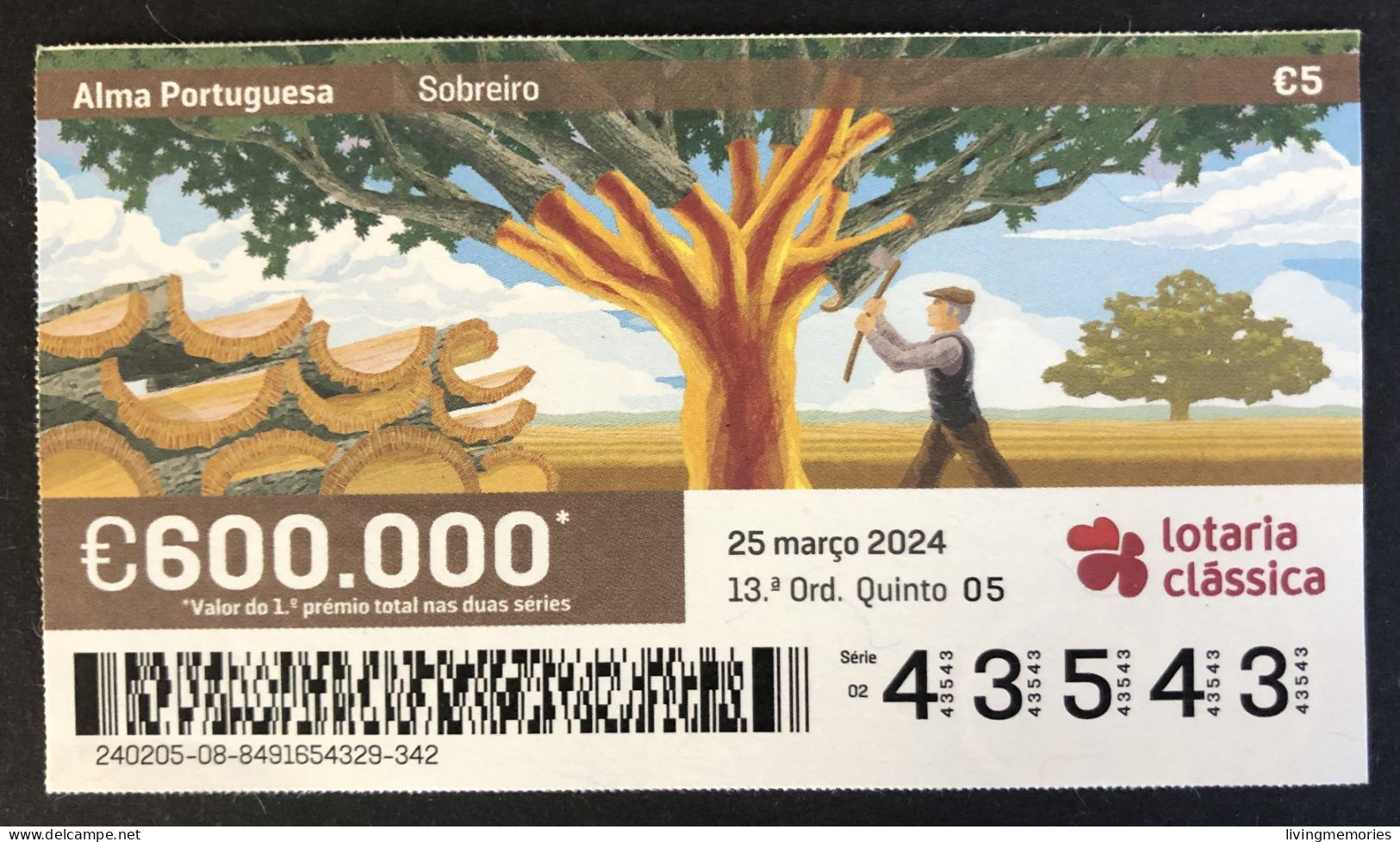 116 Z, 1 X Lottery Ticket, Portugal, « Alma Portuguesa »,«Portuguese Soul», «Sobreiro», «Cork Oak», «Chêne-Liège», 2024 - Billetes De Lotería