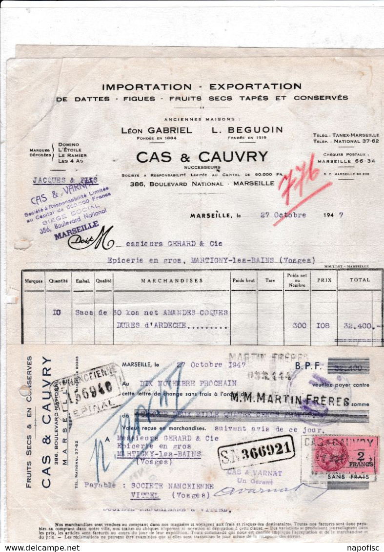 13-Cas & Cauvry..Importation-Exportation De Dattes, Figues, Fruits Secs..Marseille...(Bouches-du-Rhône)...1947 - Alimentos