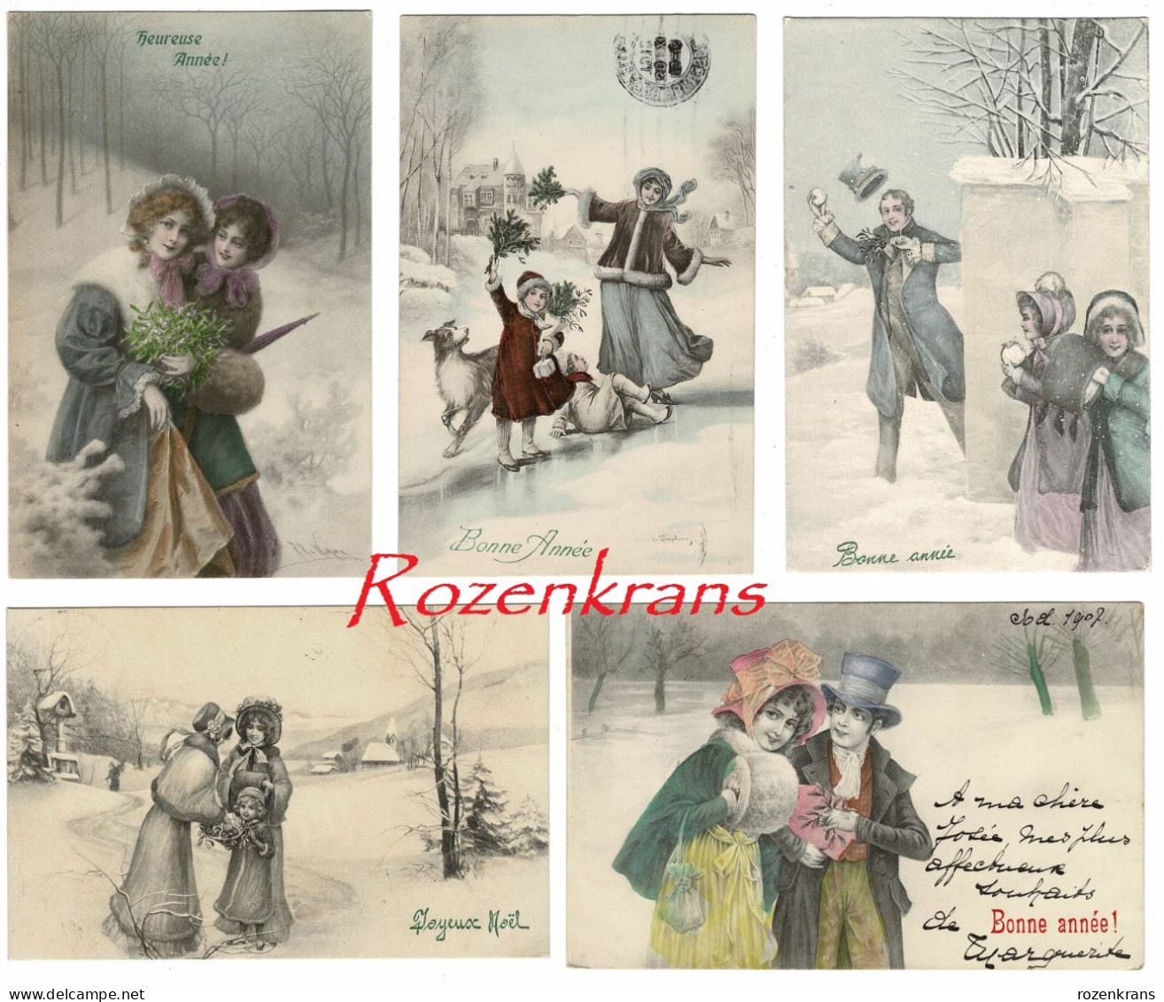 Lot 5 X CPA Illustrateur VK Vienne Style Signee Hiver Winter Carte Fantaisie Kinder Enfant Madchen Fille Girl Chien - Vienne