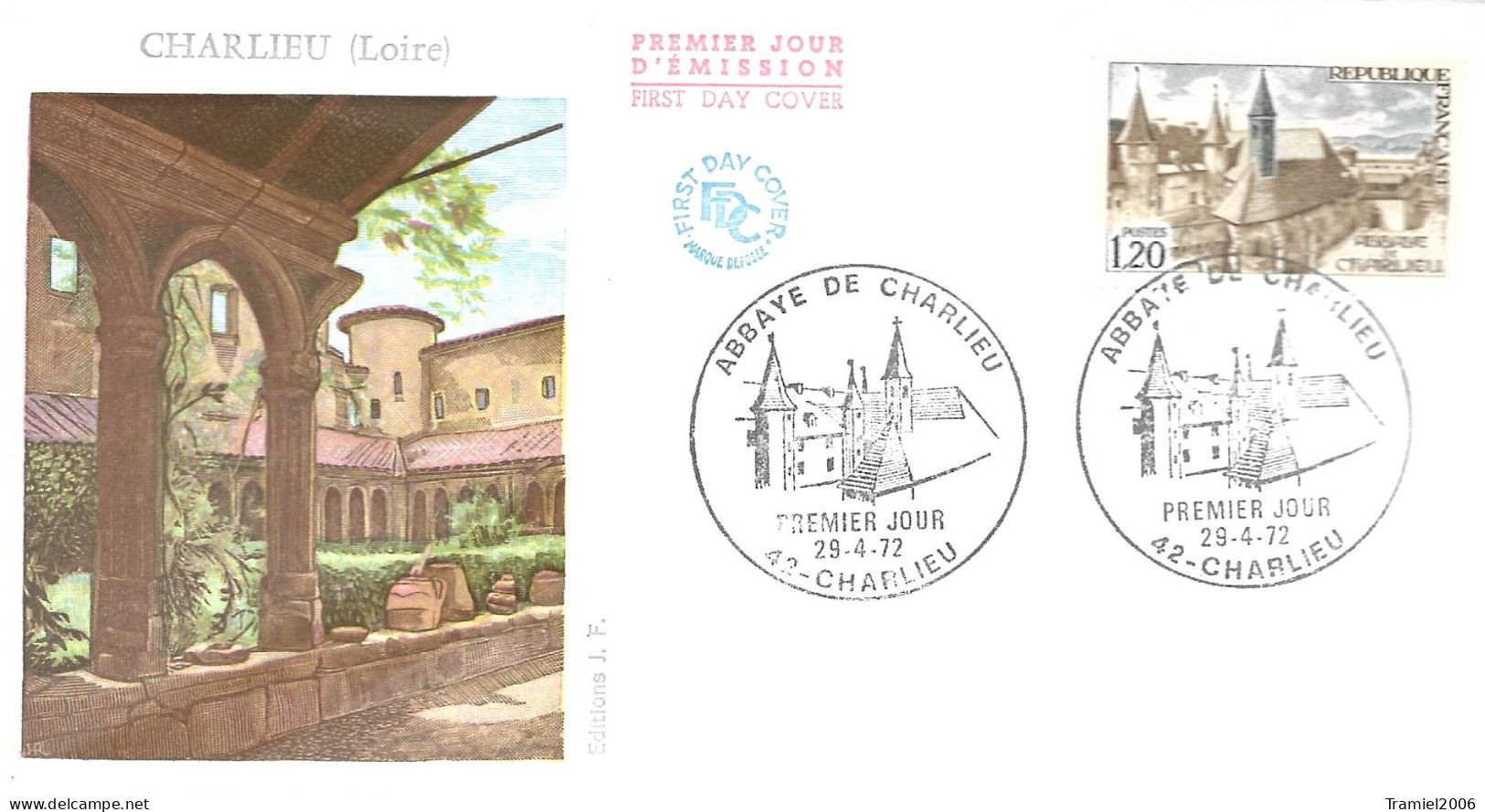 FRANCE 1972 - YT 1712 - Abbaye De Charlieu - 29.04.1972 - 1970-1979