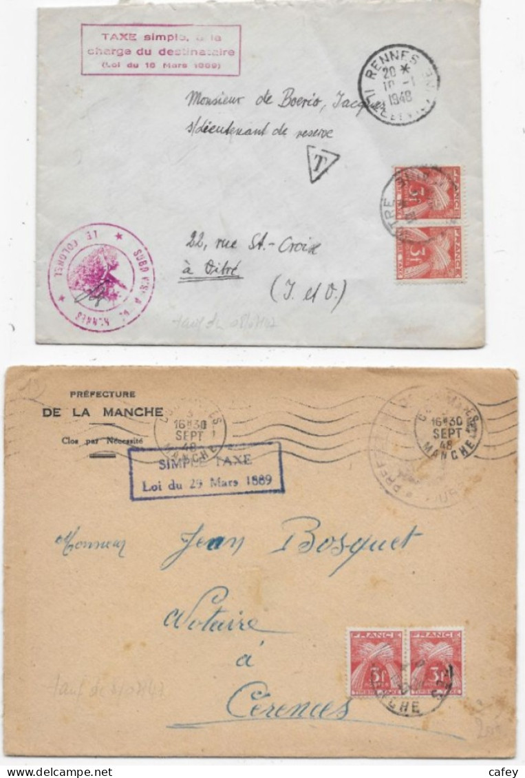 Timbres TAXE FRANCE Type GERBES 25 Lettres Ou Cartes Dont 2 Devants  A VOIR - 1859-1959 Lettres & Documents