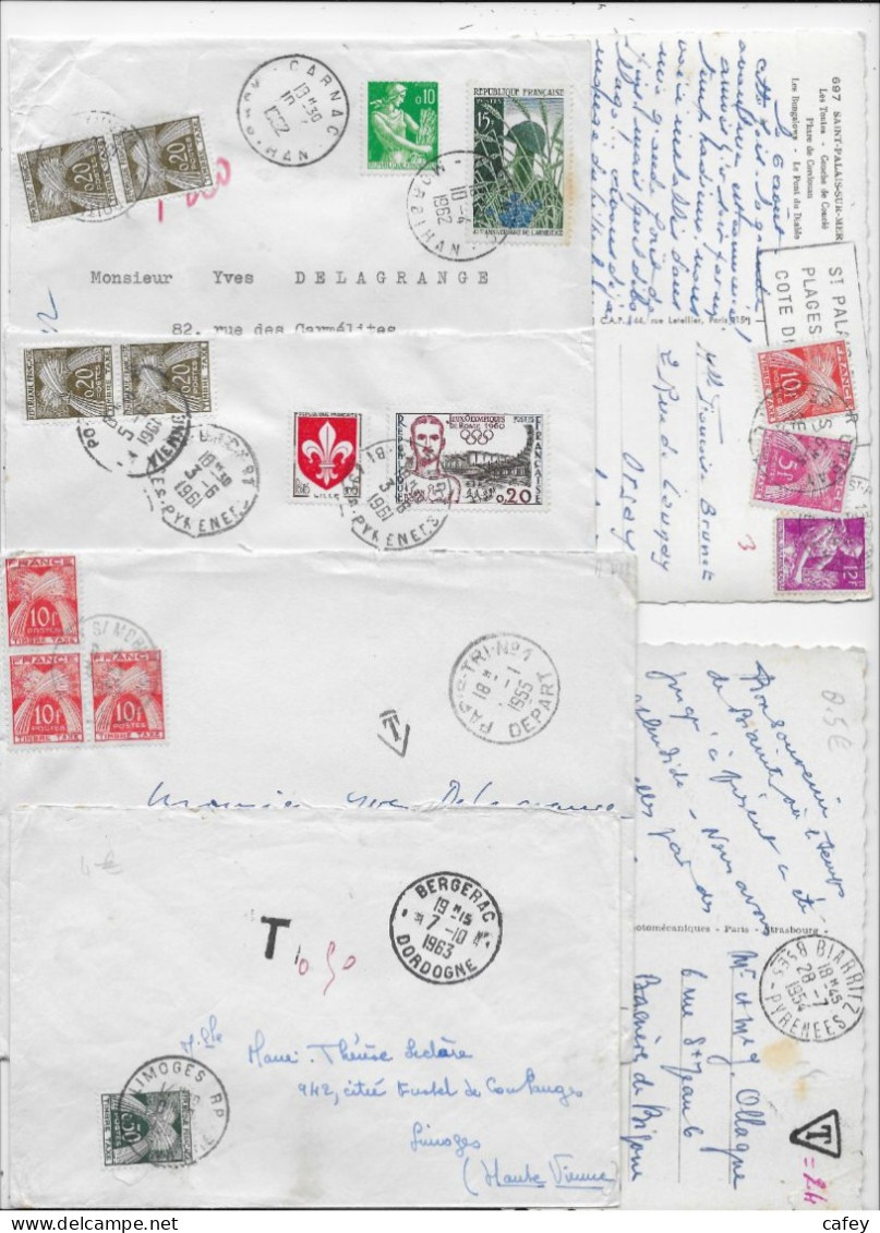 Timbres TAXE FRANCE Type GERBES 25 Lettres Ou Cartes Dont 2 Devants  A VOIR - 1859-1959 Lettres & Documents
