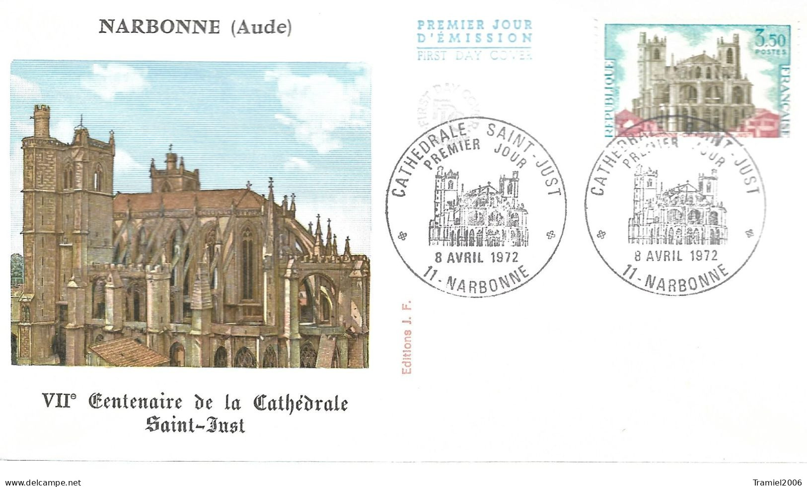 FRANCE 1972 - YT 1713 - Cathédrale Saint-Just De Narbonne - 08.04.1972 - 1970-1979