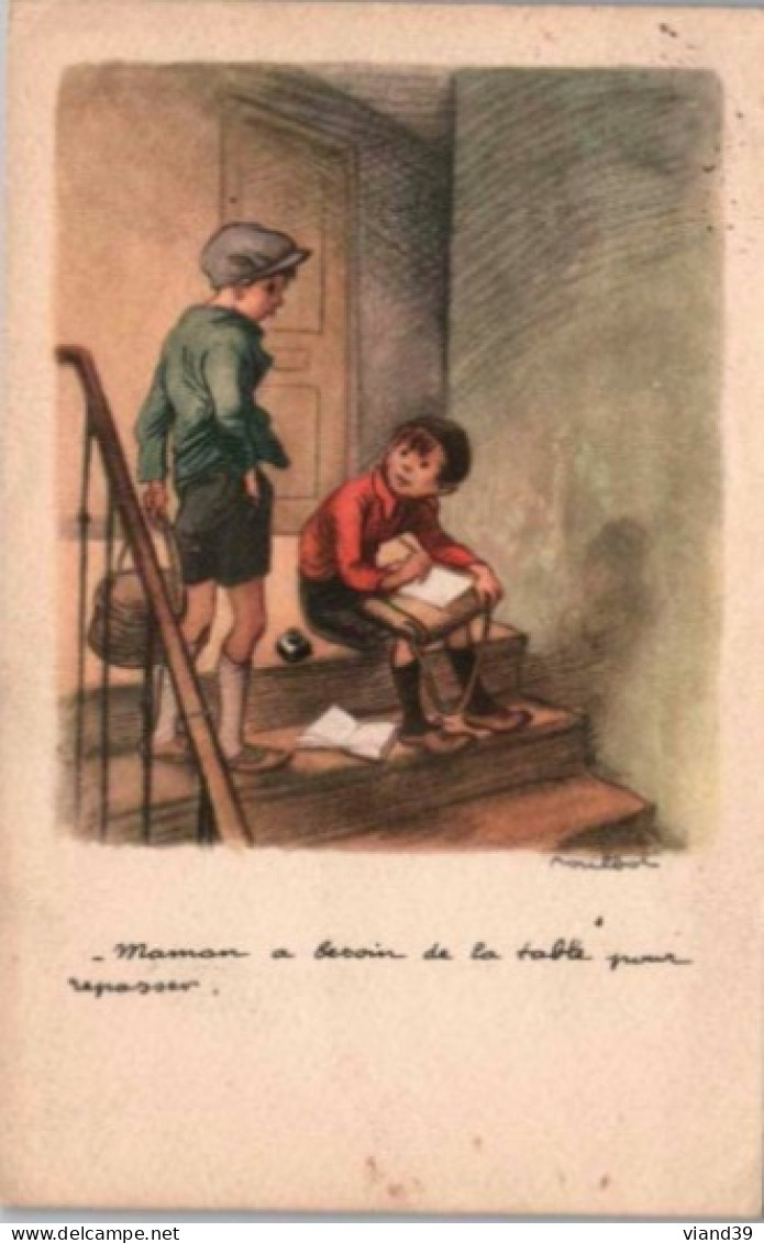 POULBOT.    Enfants Sur Le Palier - Carte émise Par La Ligue Nationale Contre Le Taudis. Cachet Poste 1939 - Poulbot, F.