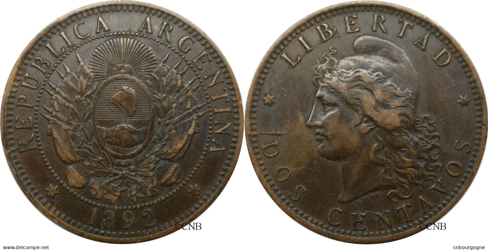 Argentine - République - 2 Centavos 1892 Coins Fendillés  - TTB/XF45 - Mon6426 - Argentinië