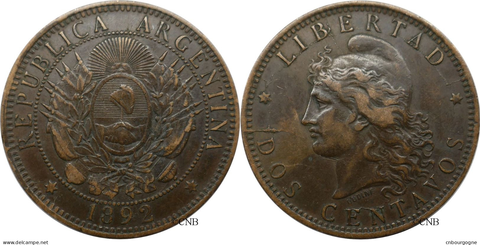 Argentine - République - 2 Centavos 1892 Coins Fendillés  - TTB/XF45 - Mon6426 - Argentina