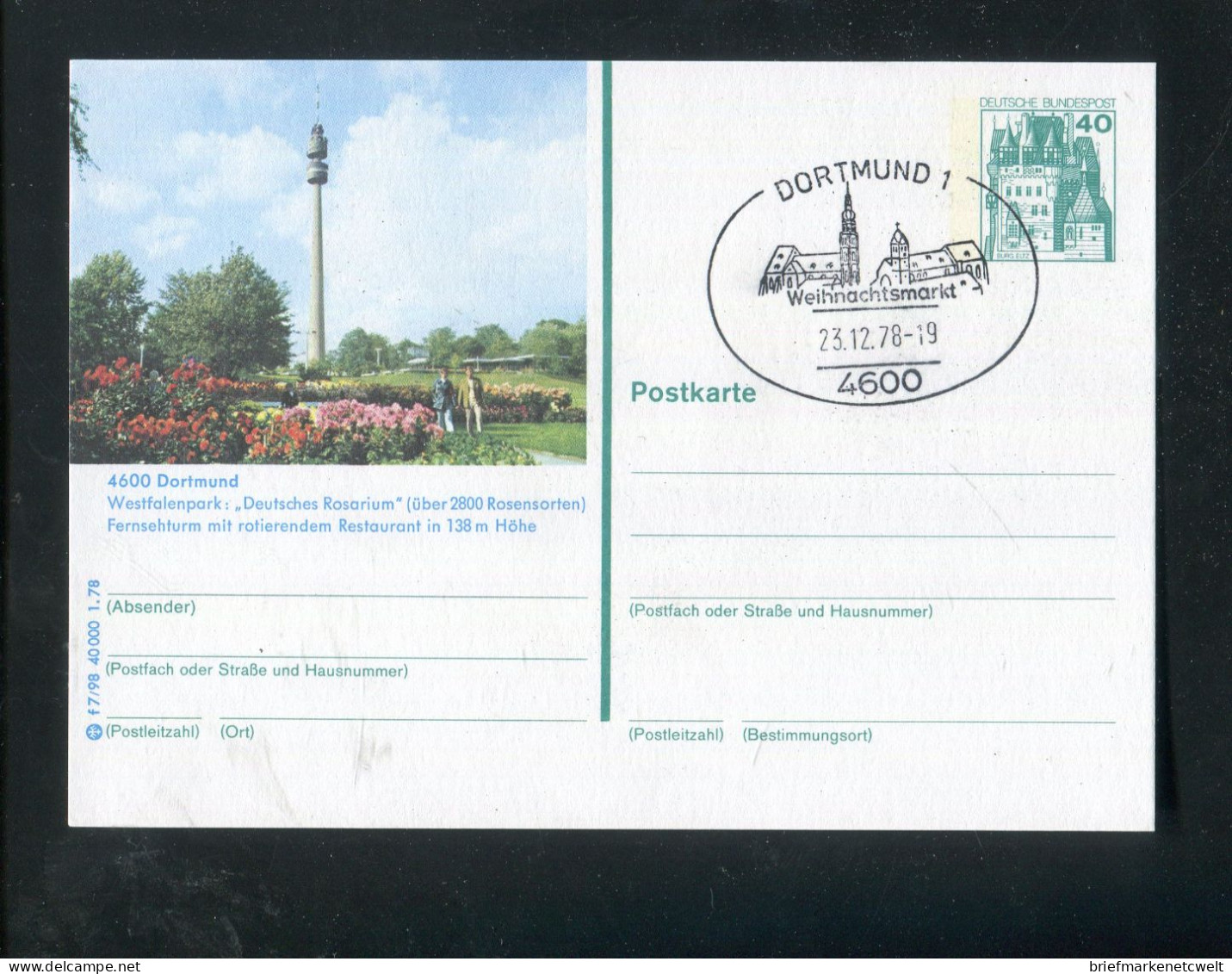 "BUNDESREPUBLIK DEUTSCHLAND" 1978, Bildpostkarte Mit Bildgleichem Stempel Ex "DORTMUND" (B1148) - Illustrated Postcards - Used