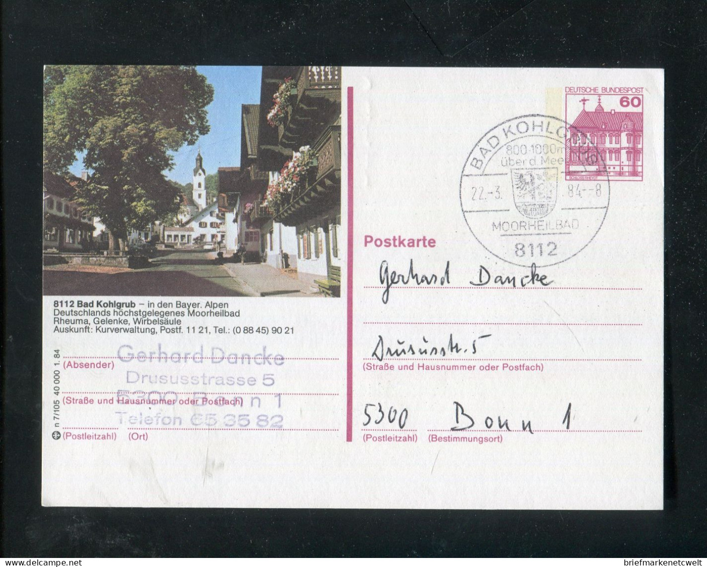 "BUNDESREPUBLIK DEUTSCHLAND" 1984, Bildpostkarte Mit Bildgleichem Stempel Ex "BAD KOHLGRUB" (B1149) - Bildpostkarten - Gebraucht