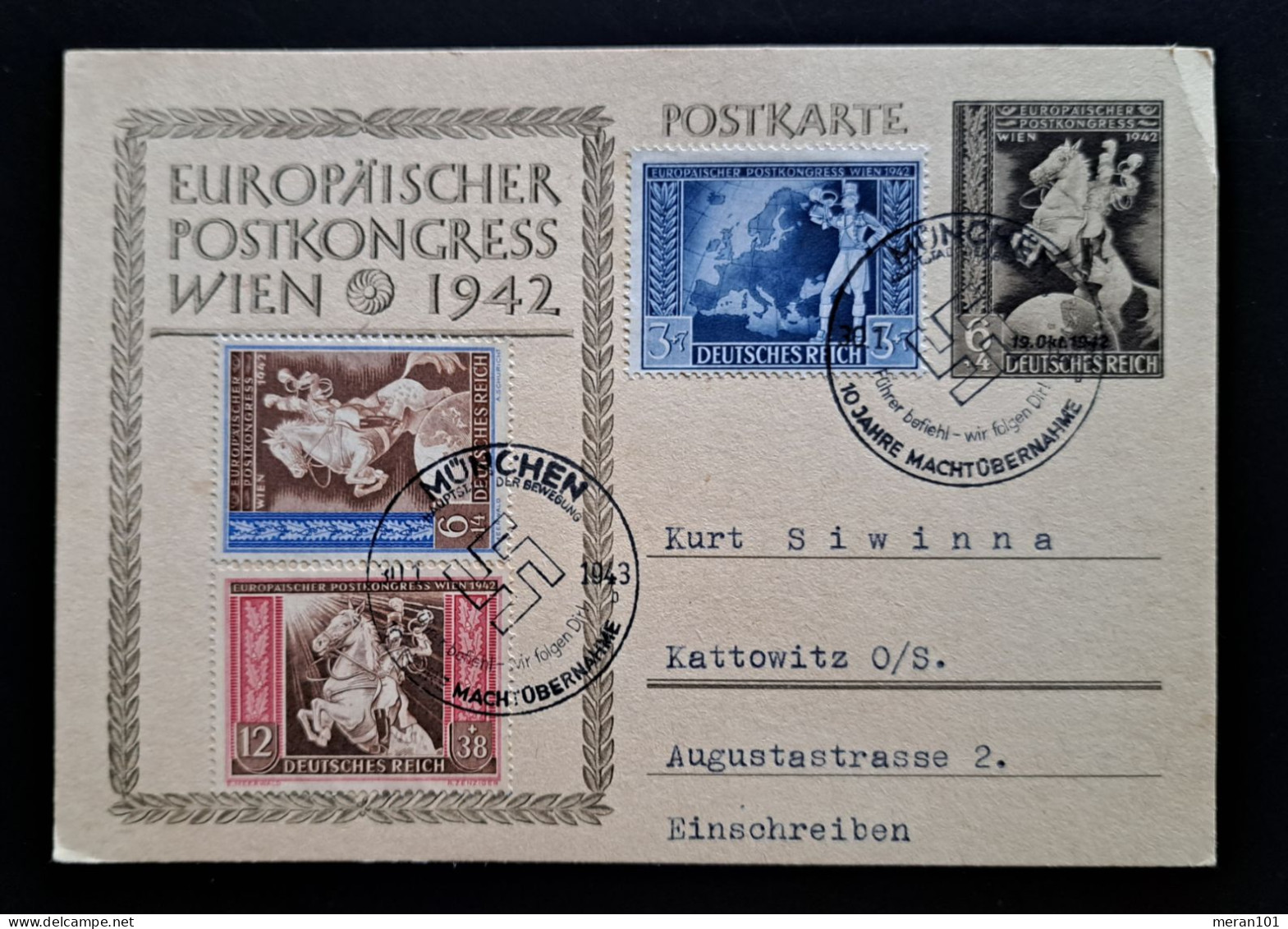Deutsches Reich 1943, Postkarte P295 MÜNCHEN Zusatzfrankatur - Postkarten