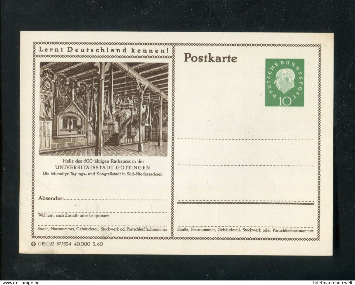 "BUNDESREPUBLIK DEUTSCHLAND" 1960, Bildpostkarte Mit Bild "GOETTINGEN" ** (B1150) - Illustrated Postcards - Mint