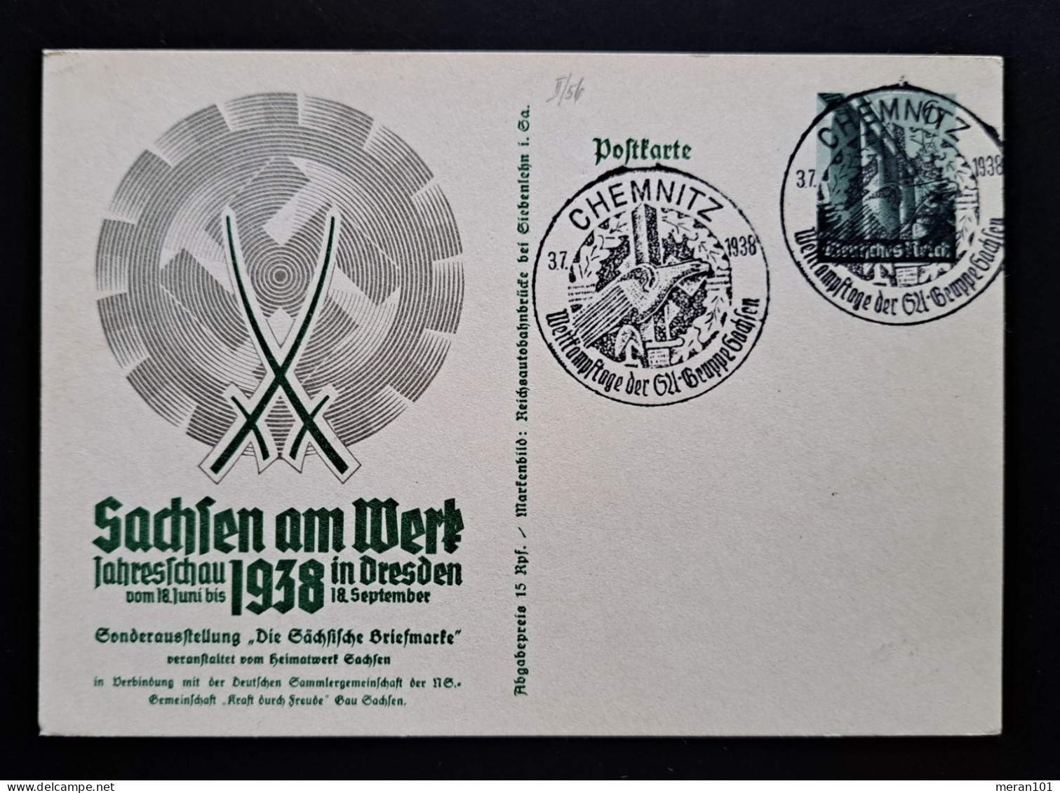 Deutsches Reich 1938, Postkarte P270 CHEMNITZ Sonderstempel - Postcards