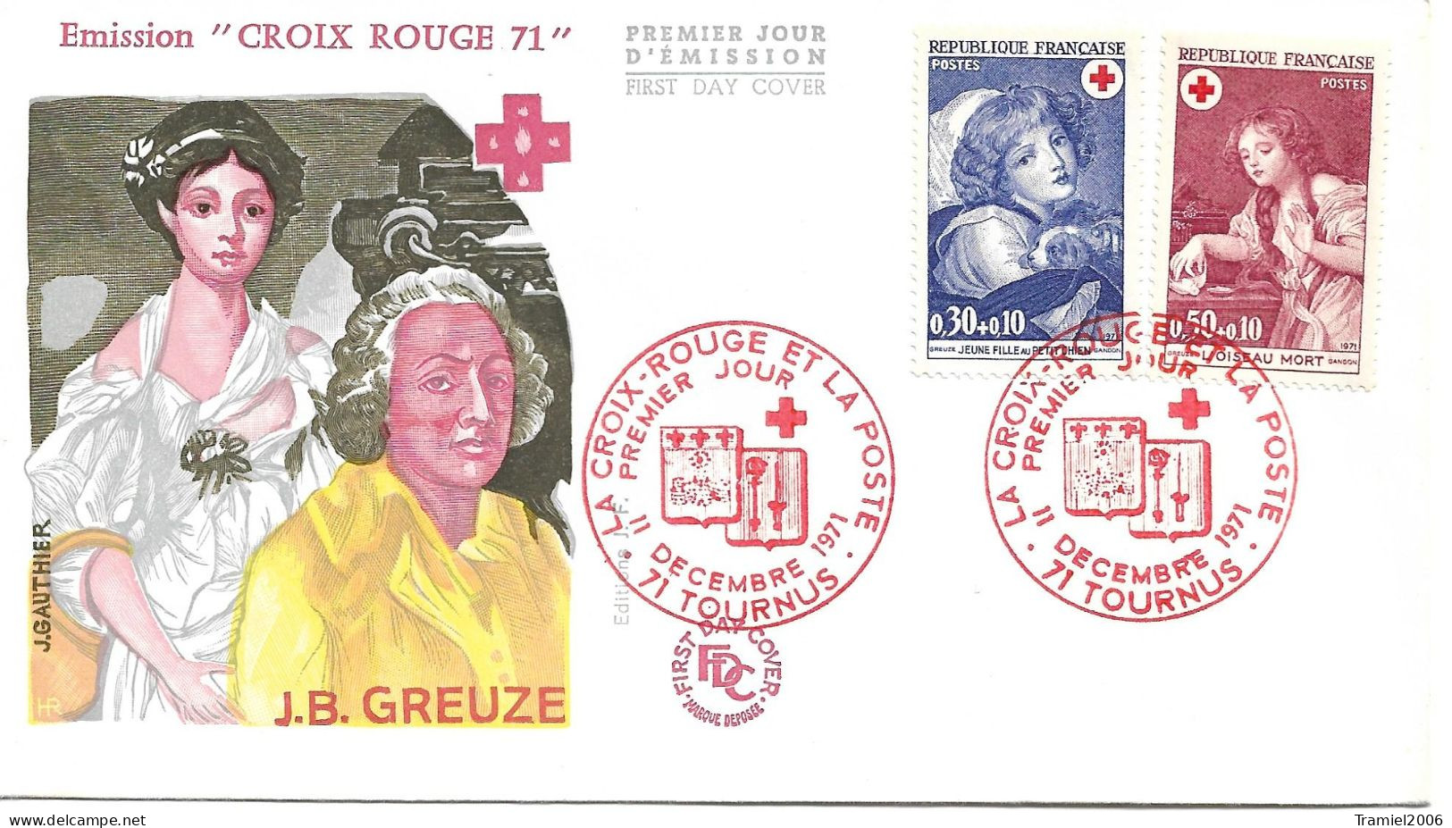 FRANCE 1971 - YT 1700/01 - CROIX-ROUGE 1971 - Oeuvres De GREUZE - 11.12.1971 - 1970-1979