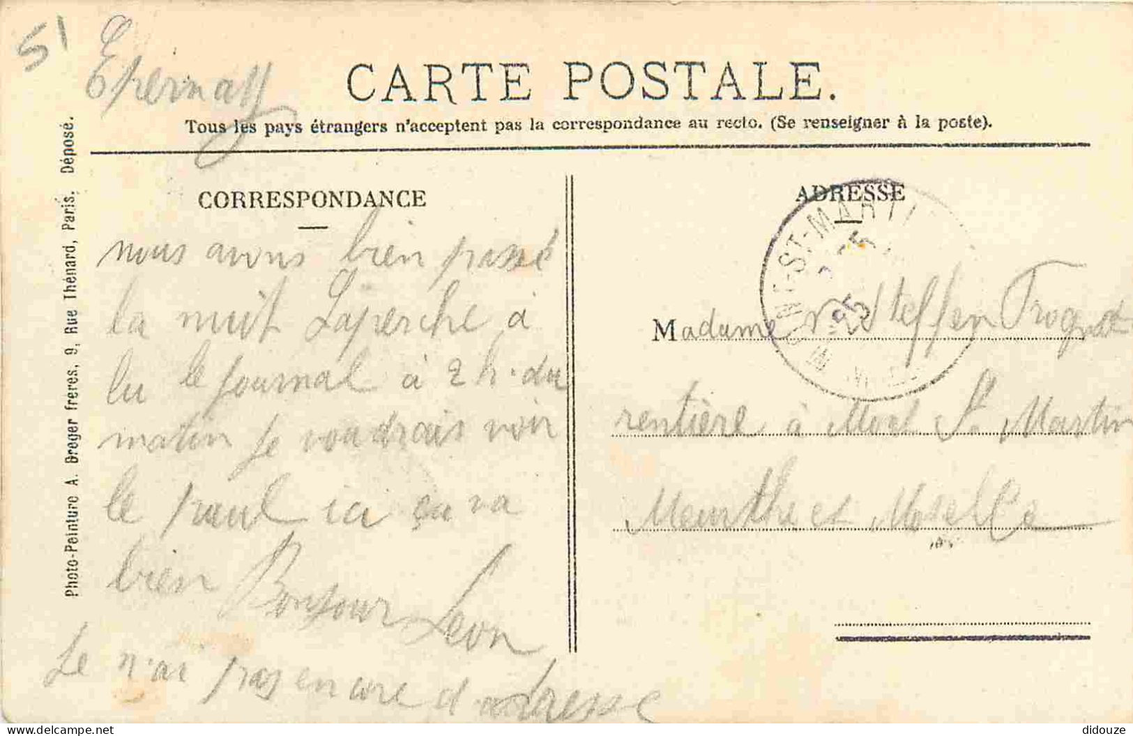 51 - Epernay - Caisse D'Epargne - Colorisée - Correspondance - CPA - Oblitération Ronde De 1910 - Voir Scans Recto-Verso - Epernay