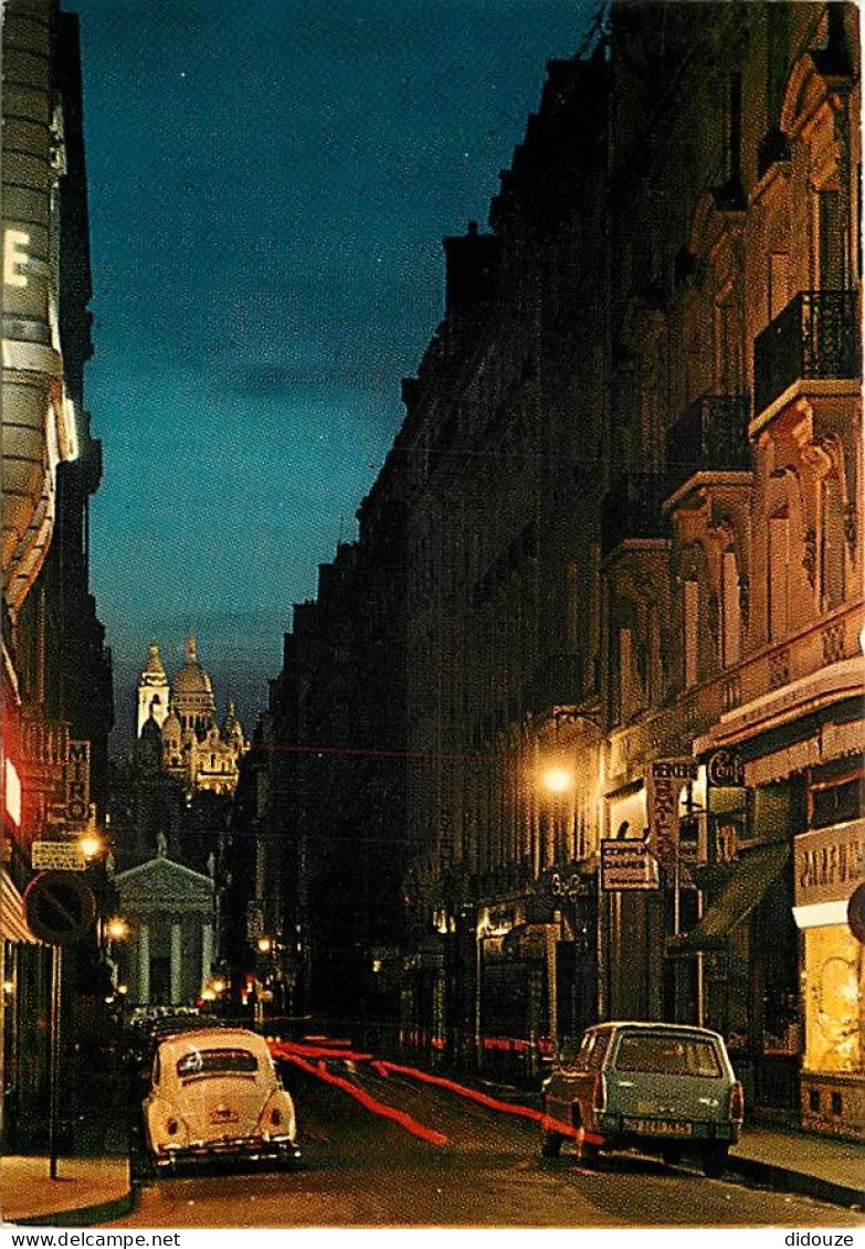 Automobiles - Paris - Rue Laffitte. Au Fond, L'Eglise Notre-Dame De Lorette Et Le Sacré-Coeur - Vue De Nuit - CPM - Voir - Passenger Cars