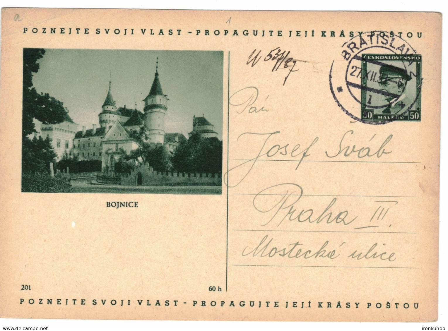 Illustrated Postal Card Bojnice - PC Bratislava - CDV69 201 - Cartoline Postali