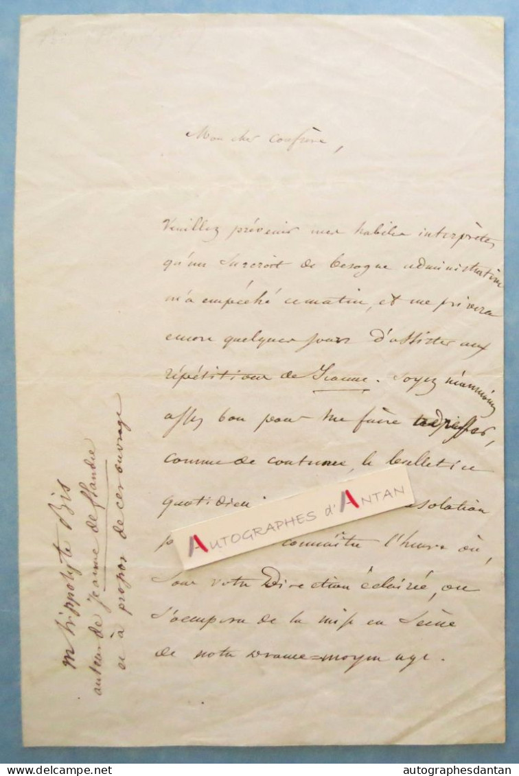 ● L.A.S 1845 Hippolyte BIS Auteur Dramatique Librettiste Né à DOUAI En 1789 - Théâtre Répétition Jeanne - Lettre - Scrittori