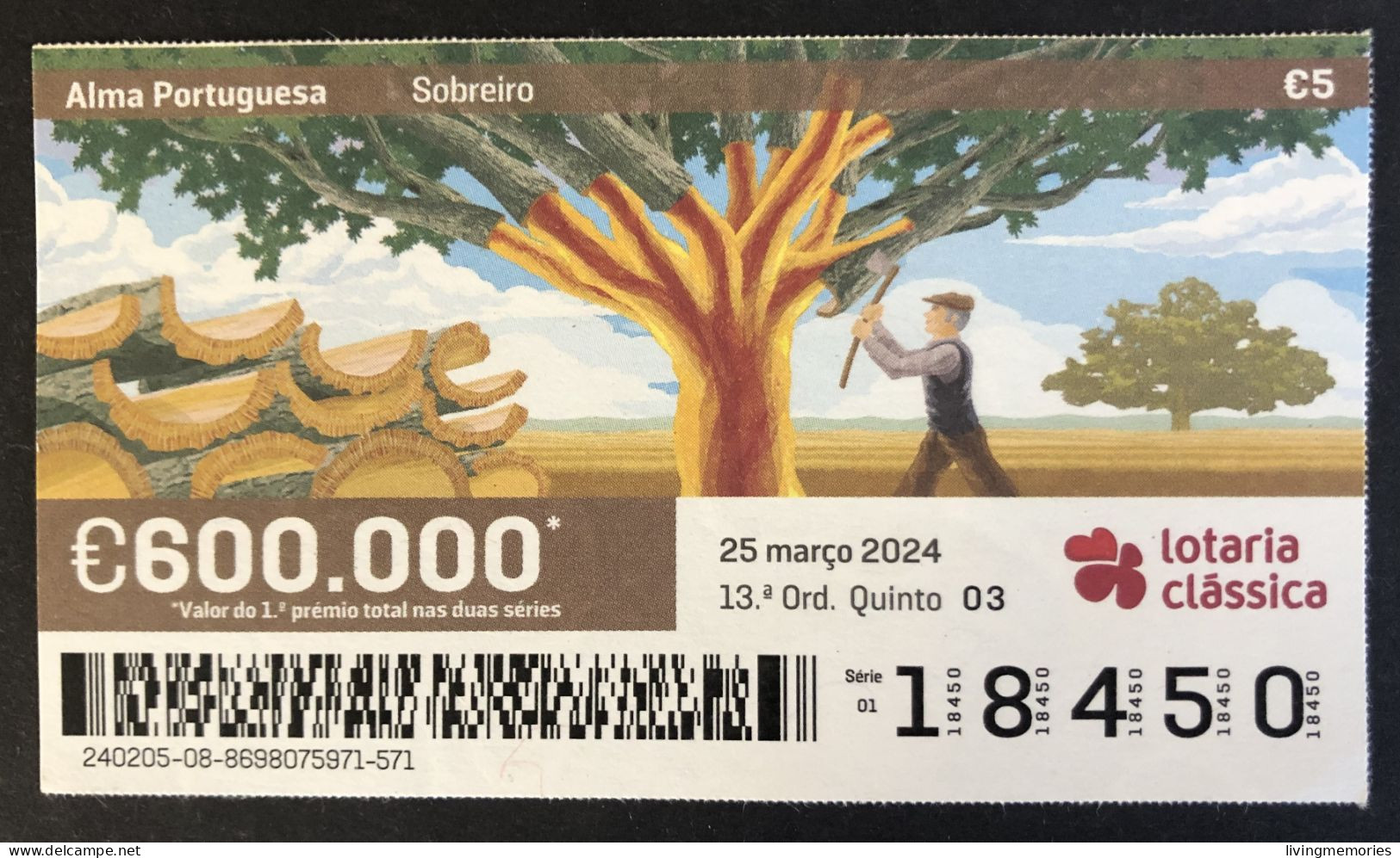 116 Z, 1 X Lottery Ticket, Portugal, « Alma Portuguesa »,«Portuguese Soul», «Sobreiro», «Cork Oak», «Chêne-Liège», 2024 - Billets De Loterie