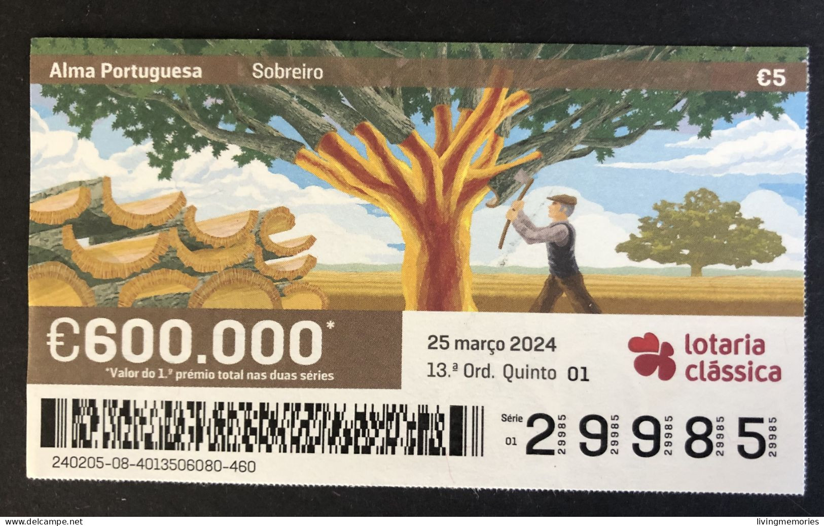 116 Z, 1 X Lottery Ticket, Portugal, « Alma Portuguesa »,«Portuguese Soul», «Sobreiro», «Cork Oak», «Chêne-Liège», 2024 - Billetes De Lotería