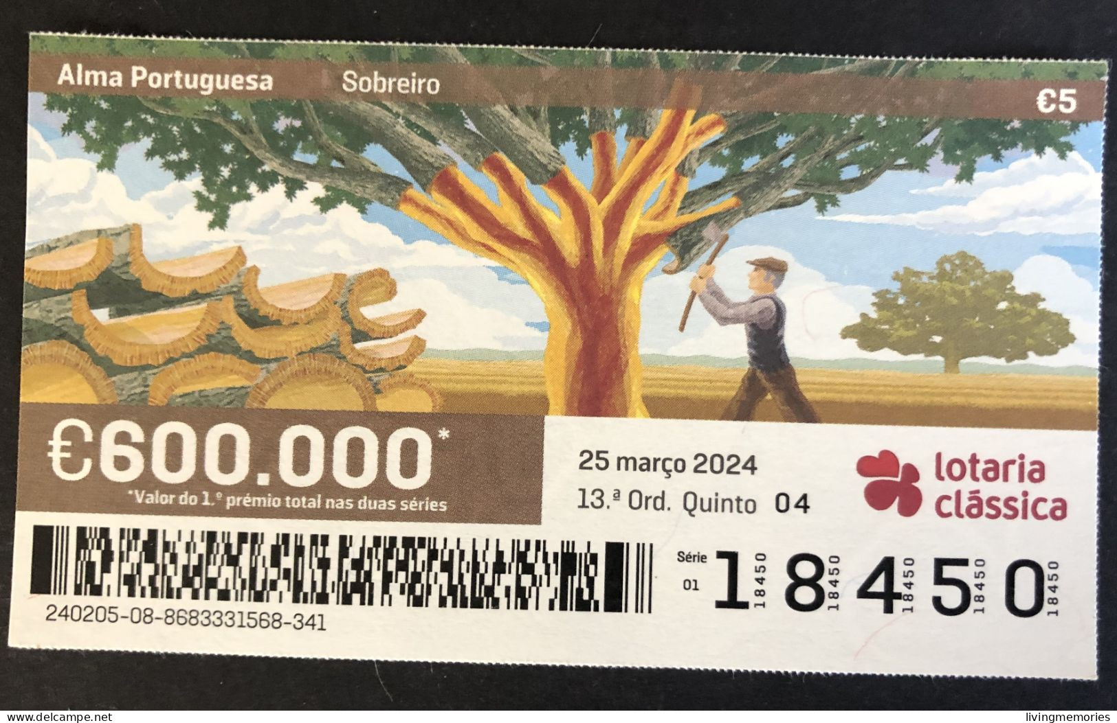 116 Z, 1 X Lottery Ticket, Portugal, « Alma Portuguesa »,«Portuguese Soul», «Sobreiro», «Cork Oak», «Chêne-Liège», 2024 - Billetes De Lotería