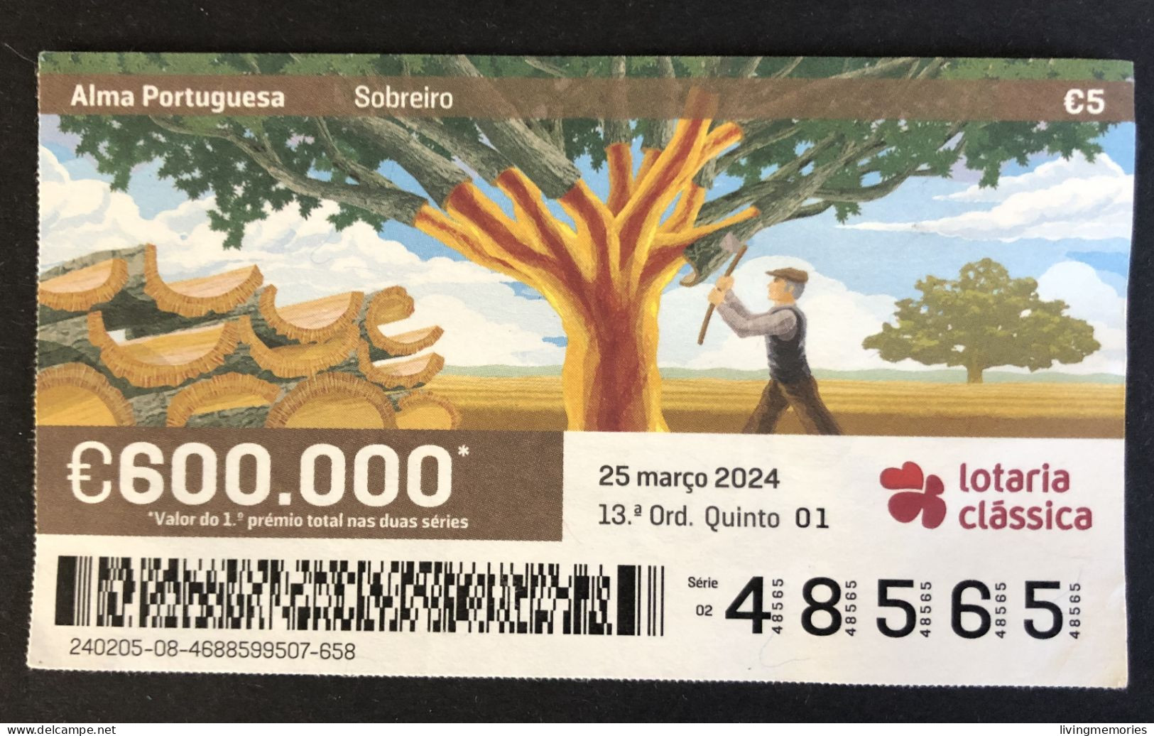 116 Z, 1 X Lottery Ticket, Portugal, « Alma Portuguesa »,«Portuguese Soul», «Sobreiro», «Cork Oak», «Chêne-Liège», 2024 - Billetes De Lotería