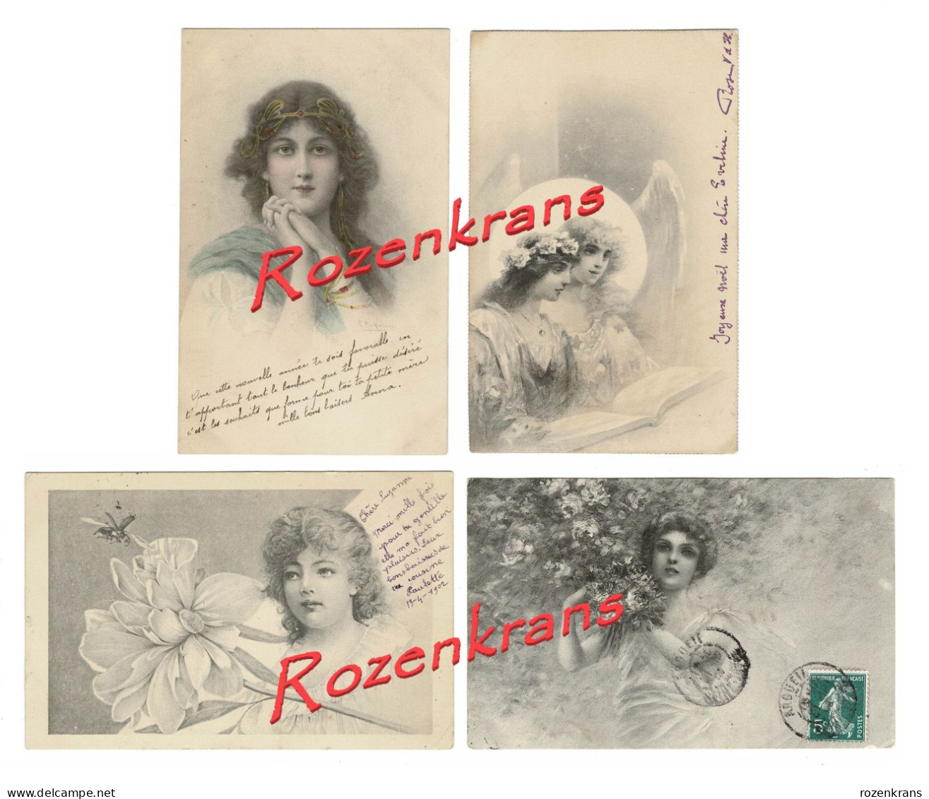 Lot 4 X CPA Illustrateur VK Vienne Style Art Nouveau Jugendstil Fille Girl Symbolism Symbolisme Fille Girl Lady - Vienne
