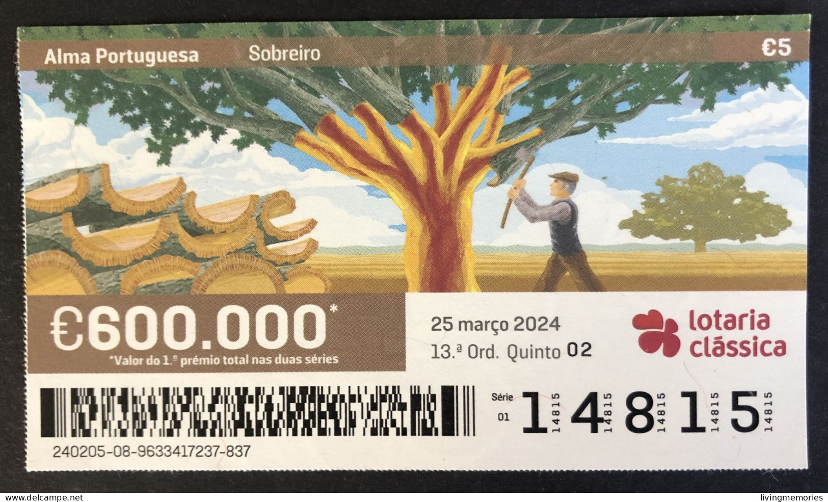 116 Z, 1 X Lottery Ticket, Portugal, « Alma Portuguesa »,«Portuguese Soul», «Sobreiro», «Cork Oak», «Chêne-Liège», 2024 - Loterijbiljetten