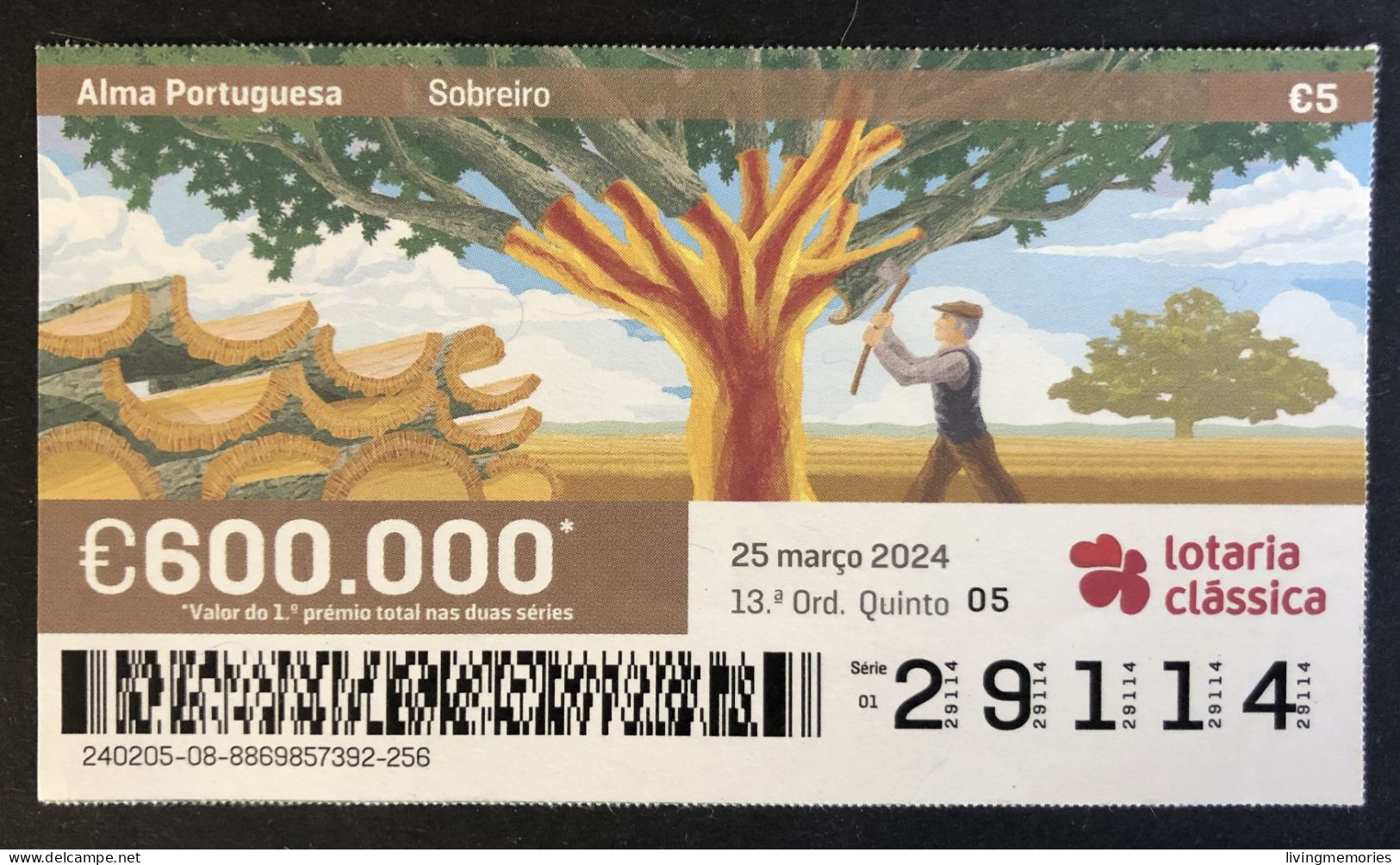 116 Z, 1 X Lottery Ticket, Portugal, « Alma Portuguesa »,«Portuguese Soul», «Sobreiro», «Cork Oak», «Chêne-Liège», 2024 - Billets De Loterie