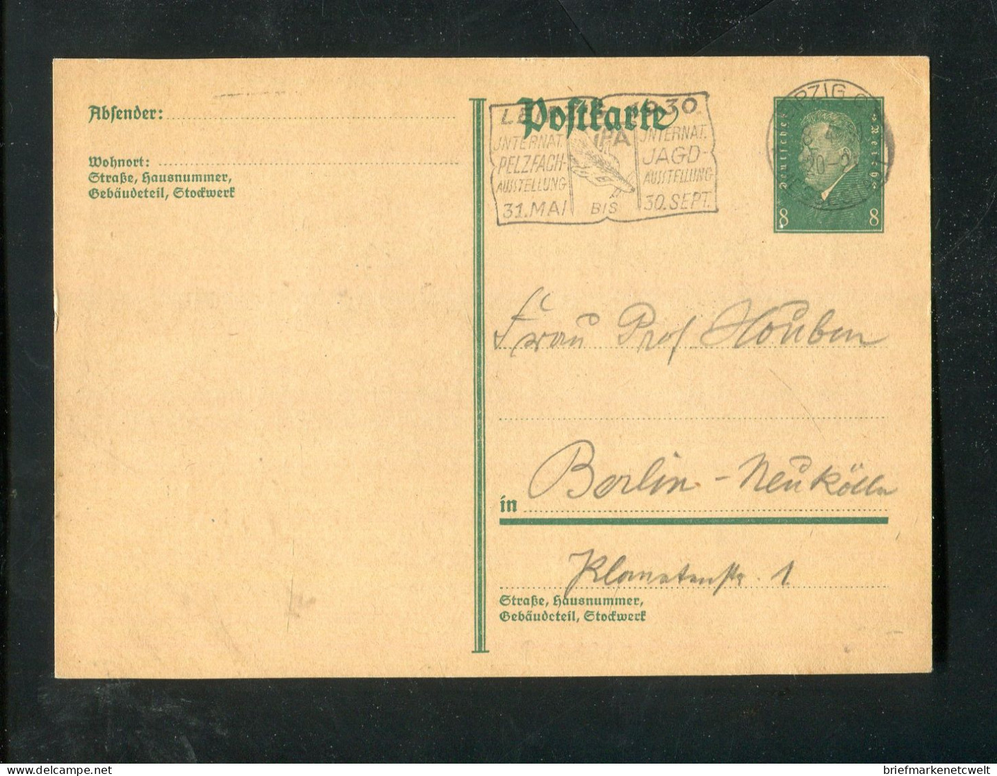 "DEUTSCHES REICH" 1930, Stempel "LEIPZIG, Jagd- Und Pelzausstellung" Auf Postkarte (B1161) - Postcards