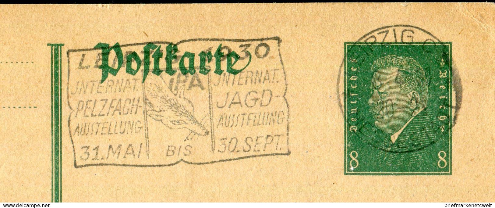 "DEUTSCHES REICH" 1930, Stempel "LEIPZIG, Jagd- Und Pelzausstellung" Auf Postkarte (B1161) - Tarjetas