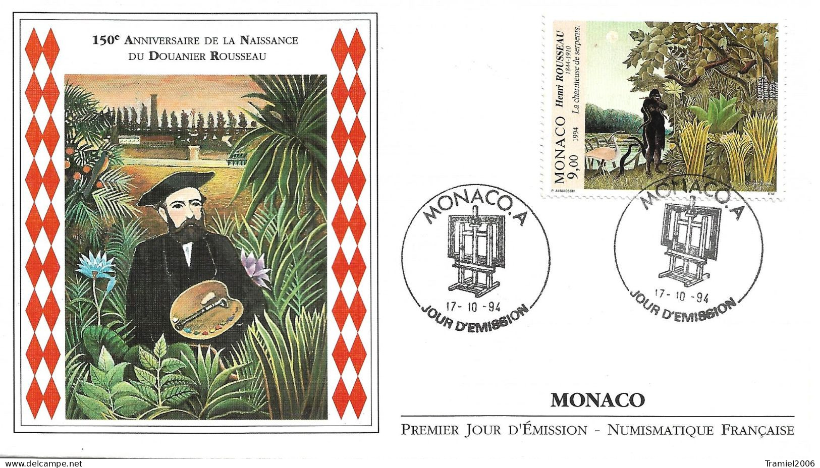 MONACO 1994 - YT 1965 - Henri ROUSSEAU - La Charmeuse De Serpents - 17.10.1994 - FDC