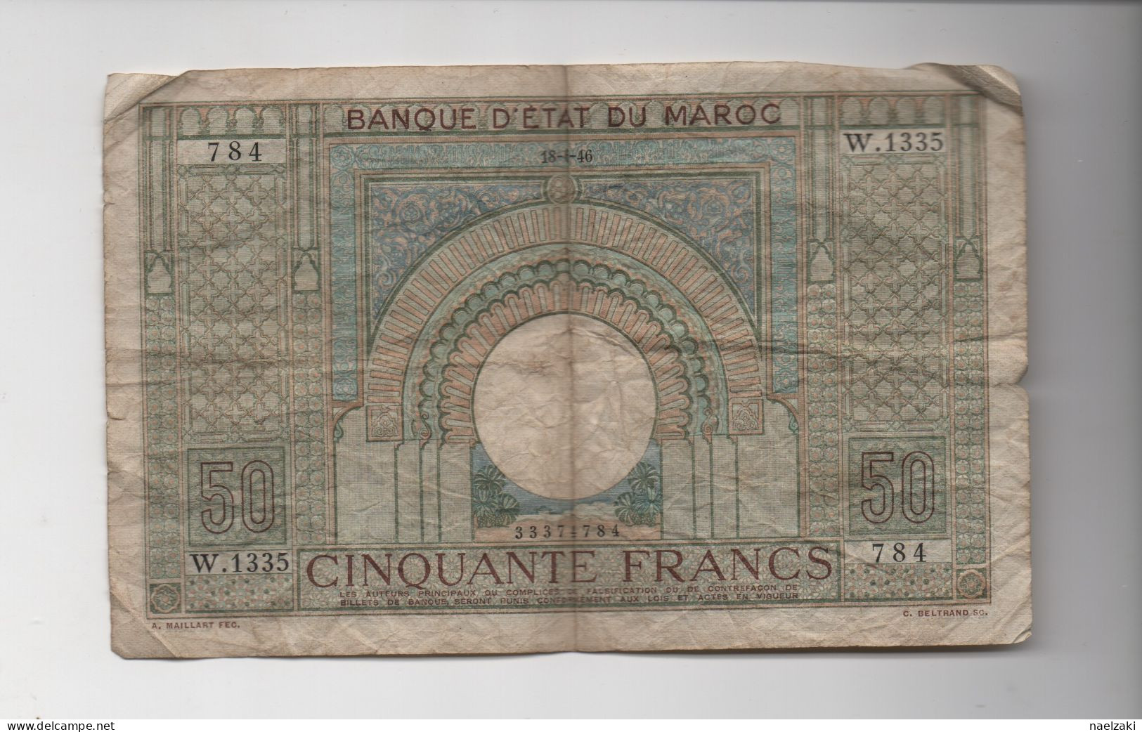 MAROC : 50 FRANCS 1946 - Marocco