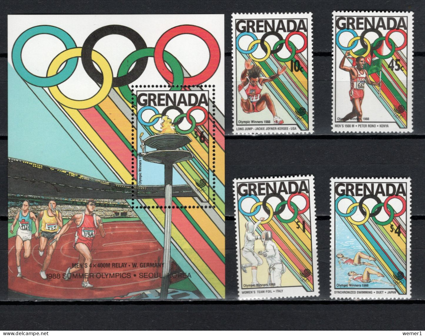 Grenada 1989 Olympic Games Seoul, Athletics, Fencing, Swimming 4 Stamps + S/s MNH - Ete 1988: Séoul