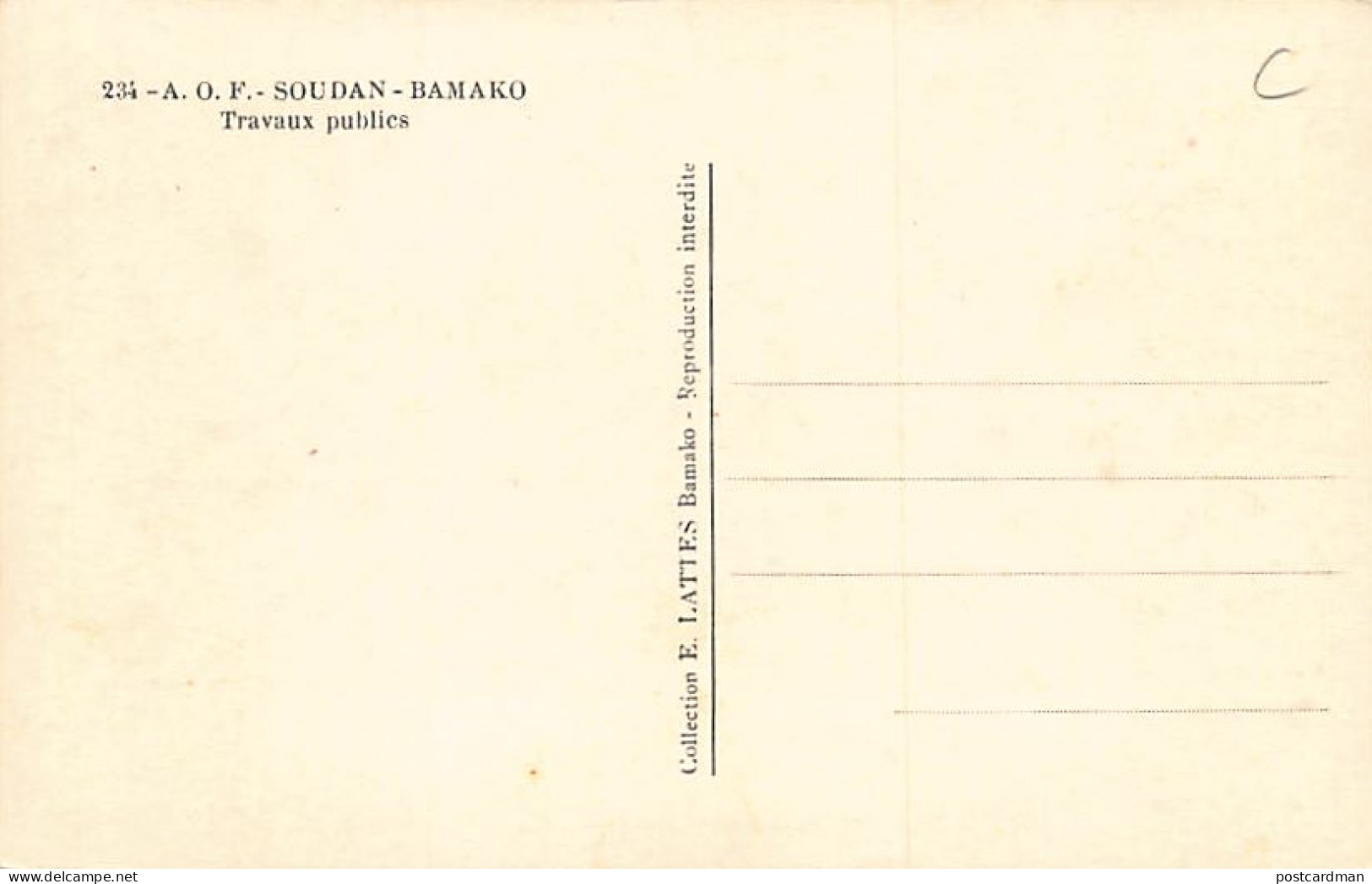Mali - BAMAKO - Travaux Publics - Ed. E. Lattès 234 - Malí