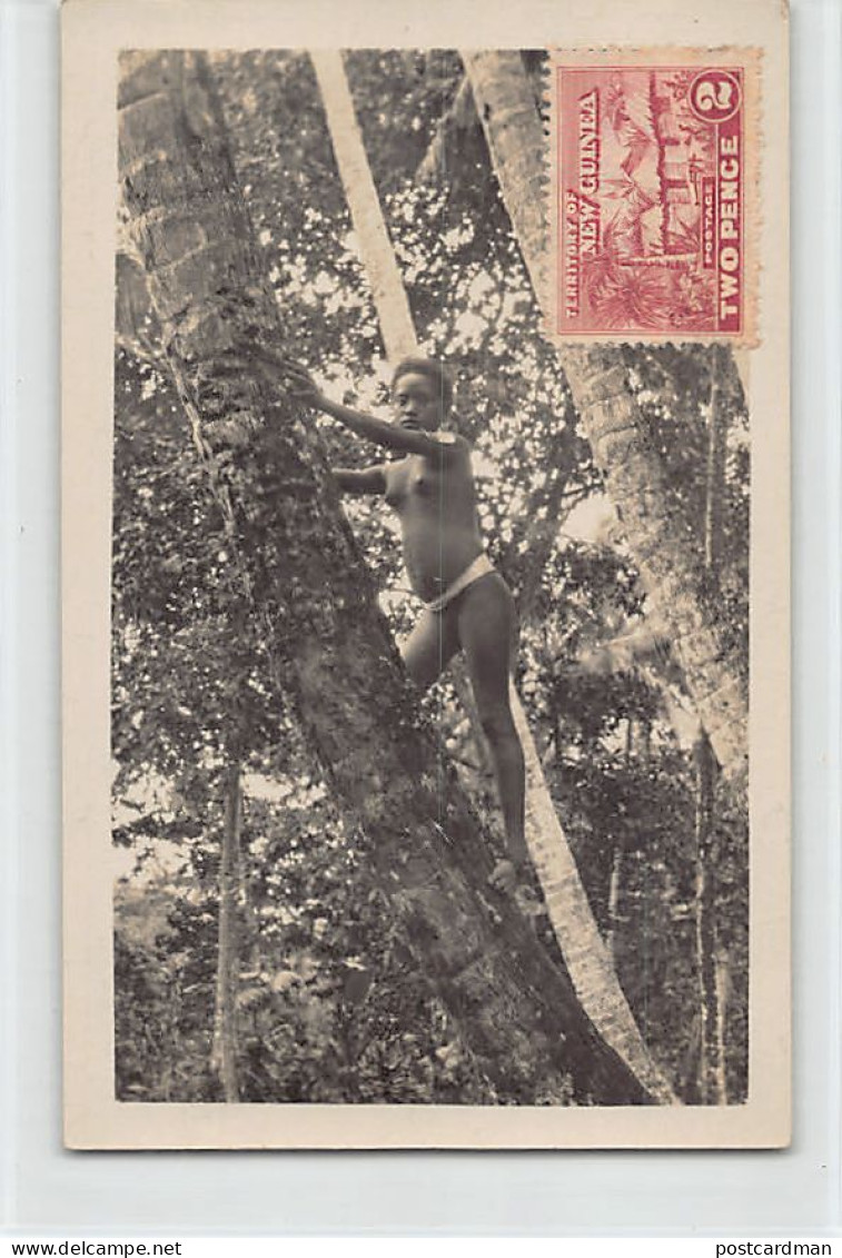 Papua New Guinea - ETHNIC NUDE - Native Girl Climbing A Coconut Tree - REAL PHOT - Papua New Guinea