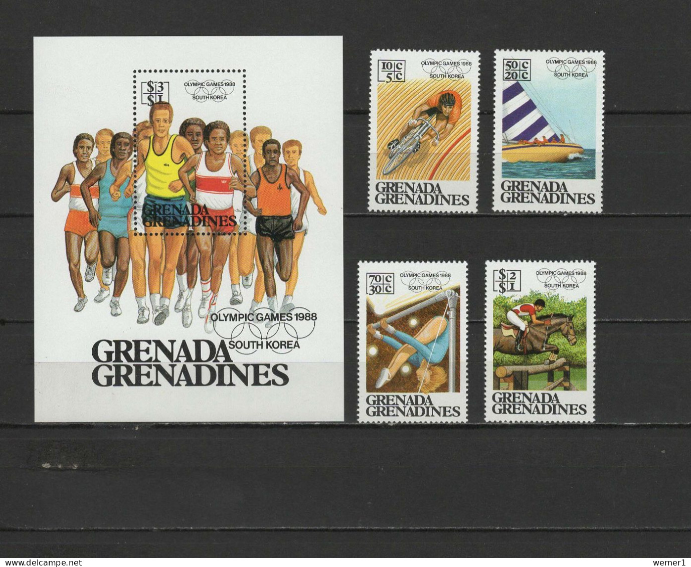 Grenada - Grenadines 1986 Olympic Games Seoul, Athletics, Cycling, Sailing, Equestrian Set Of 4 + S/s MNH - Sommer 1988: Seoul