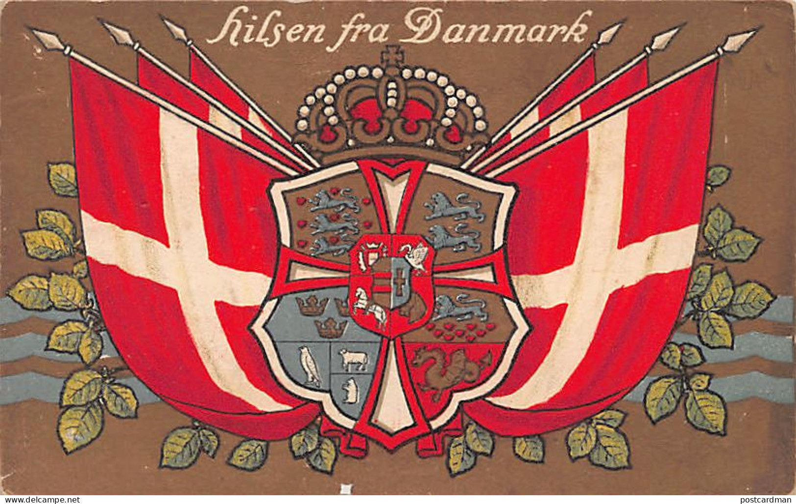 Denmark - Coat Of Arms And Danish Flag - Våbenskjold Og Dansk Flag - Denmark