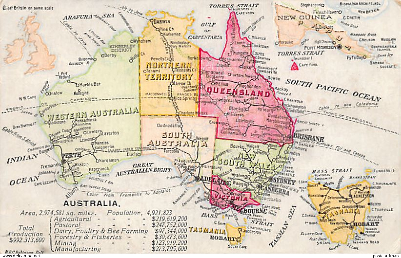 Australia - Map Of Australia With Great-Britain On Same Scale - Publ. H.E.C. Robinson - Other & Unclassified