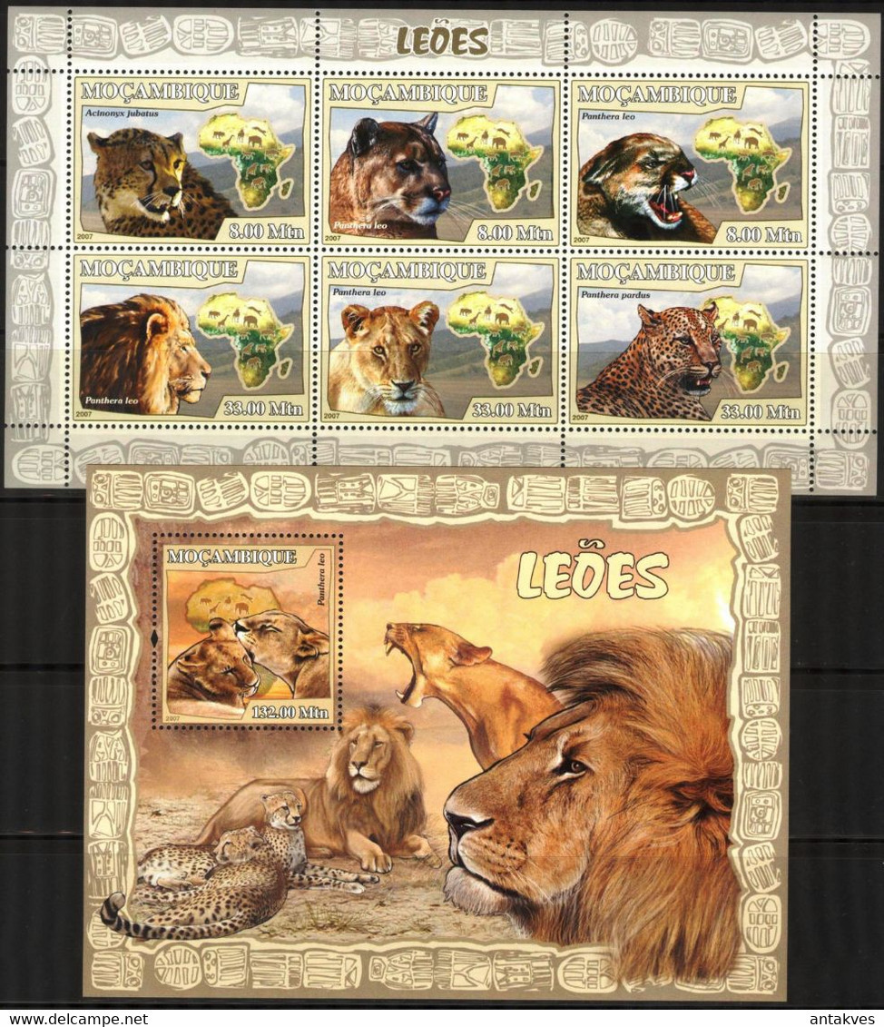 Mozambique 2007 Wild Cats Lions Sheet + S/S MNH - Mosambik