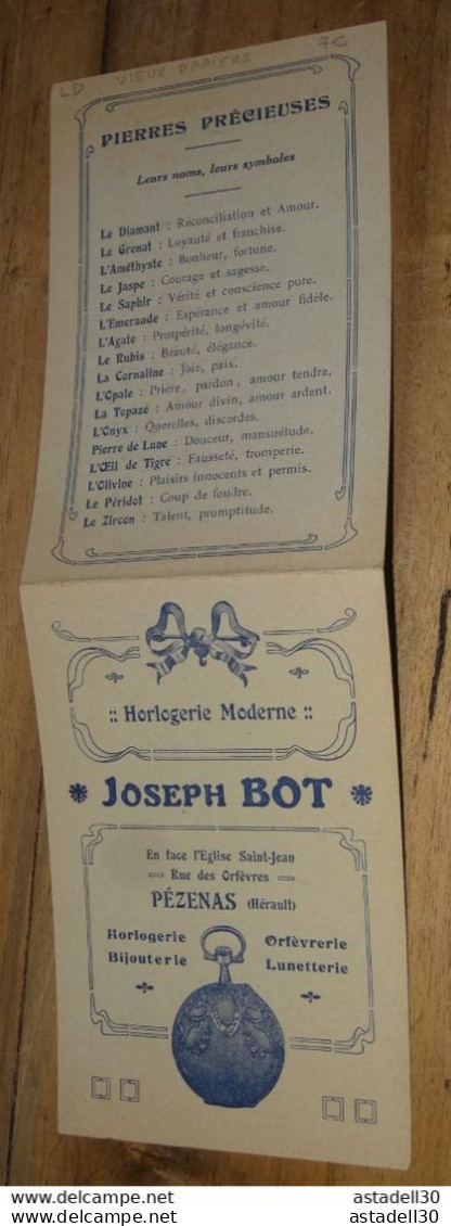 Carte Commerciale Depliant, PEZENAS, Horlogerie Moderne, Joseph BOT ............. E2-41 - Pezenas