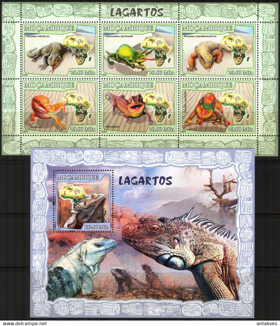 Mozambique 2007 Reptiles Lizards Sheet + S/S MNH - Mosambik