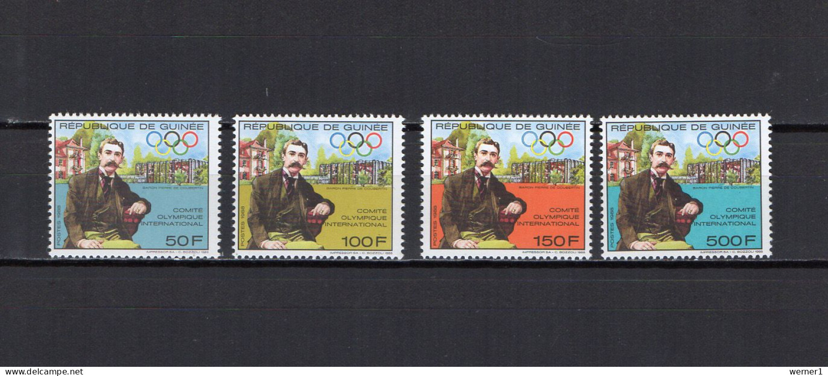 Guinea 1988 Olympic Games, Pierre De Coubertin, IOC Set Of 4 MNH - Ete 1988: Séoul