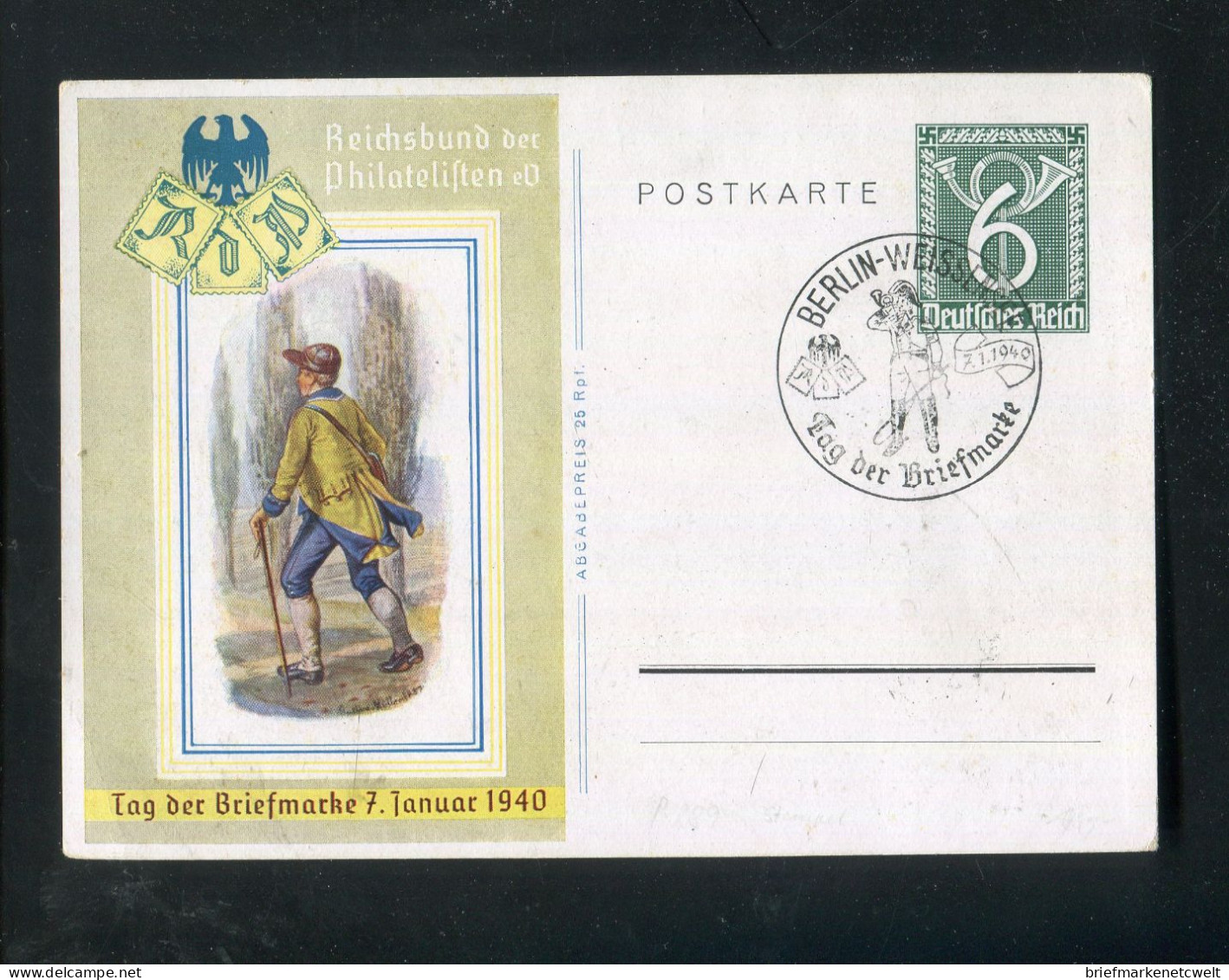 "DEUTSCHES REICH" 1940, Sonderpostkarte Mi. P 289 "Tag Der Briefmarke" SSt. "BERLIN-WEISSENSEE" (B1165) - Postkarten