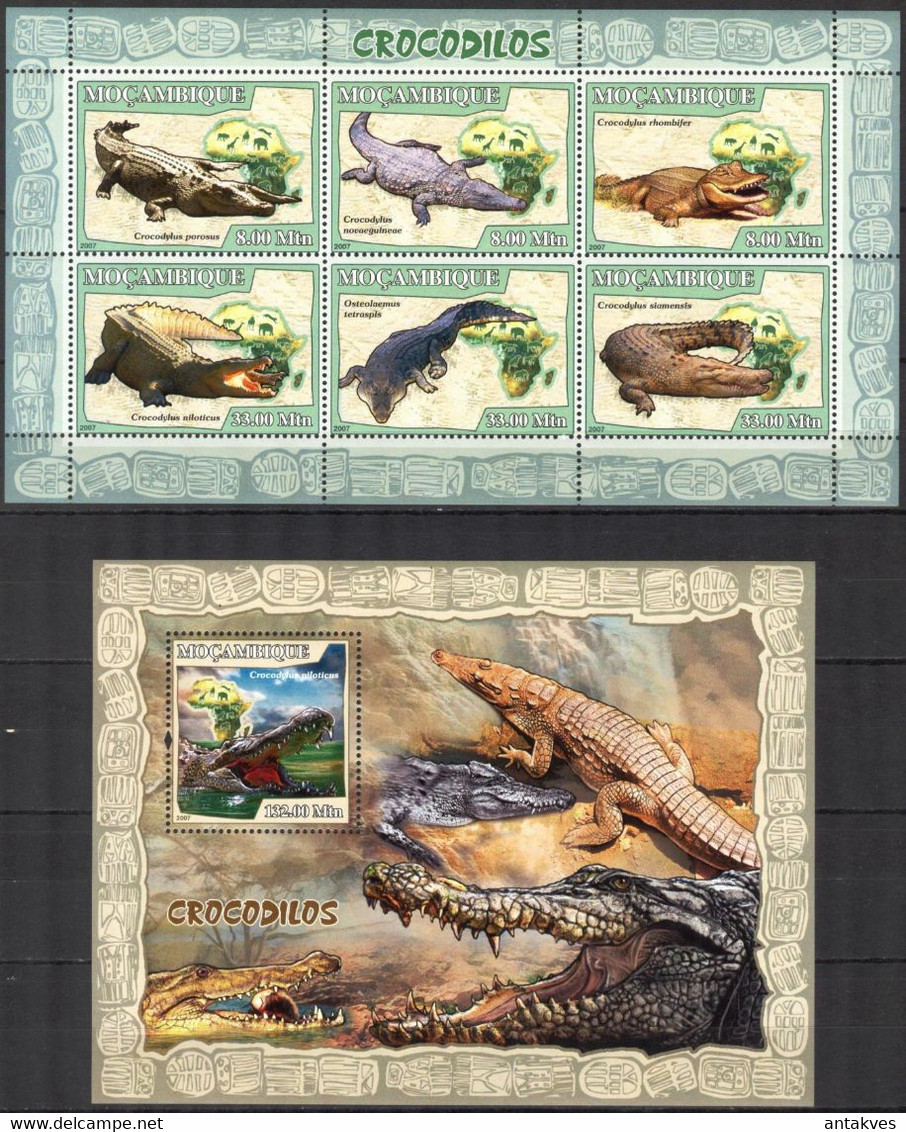 Mozambique 2007 Reptiles Crocodiles Sheet + S/S MNH - Mozambico