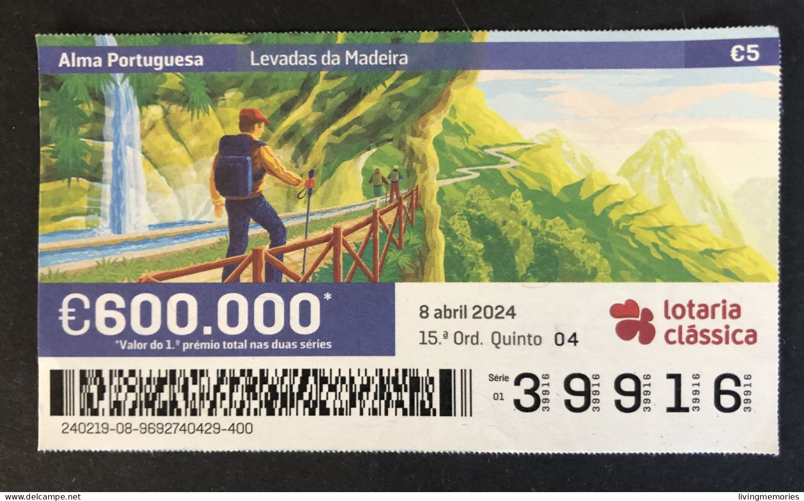 116 Z, 1 X Lottery Ticket, Portugal, « Alma Portuguesa »,« Portuguese Soul », « LEVADAS DA MADEIRA », 2024 - Billetes De Lotería