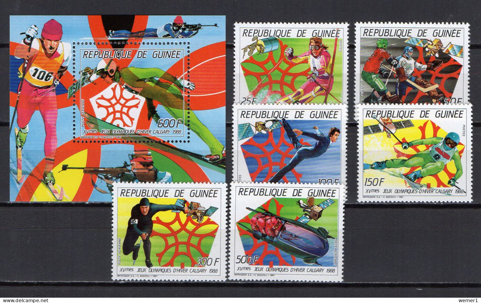 Guinea 1987 Olympic Games Calgary, Space Set Of 6 + S/s MNH - Inverno1988: Calgary