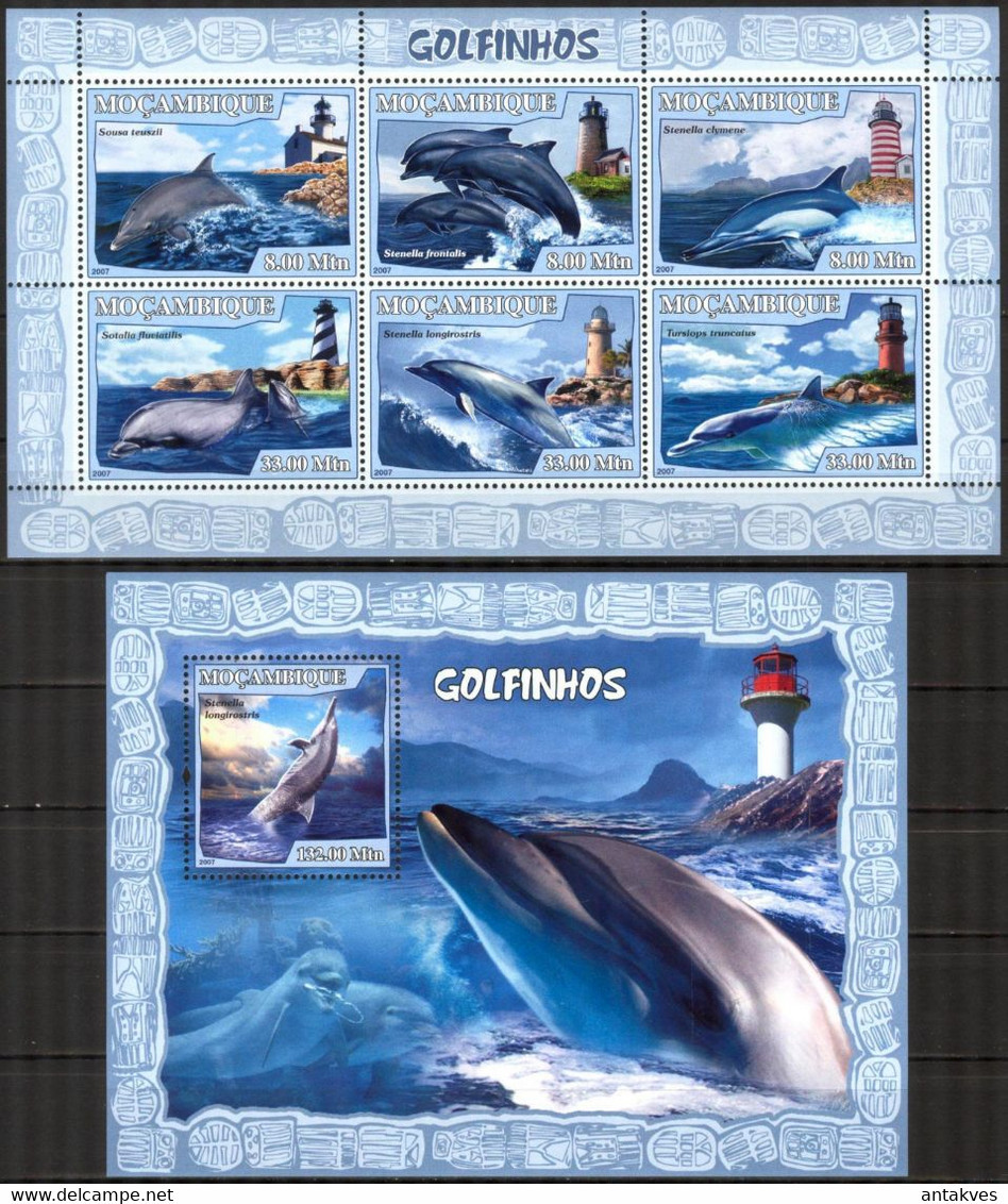 Mozambique 2007 Marine Life Dolphins Sheet + S/S MNH - Mozambique