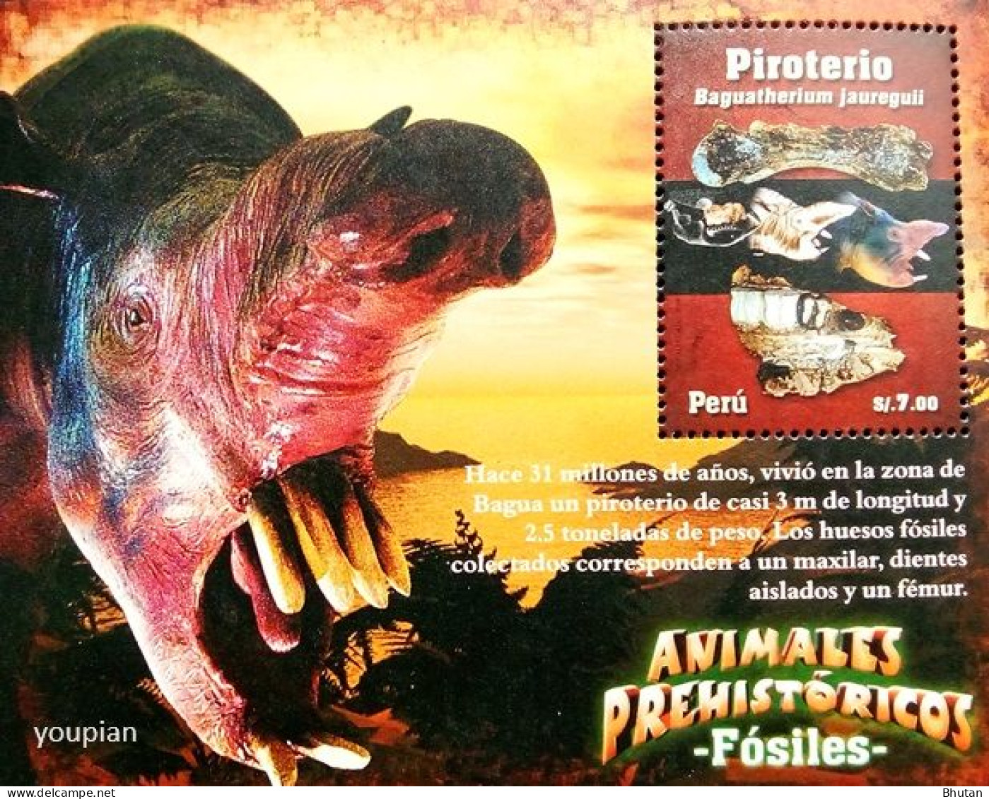 Peru 2009, Prehistoric Animals - Megalodon, MNH S/S - Perù