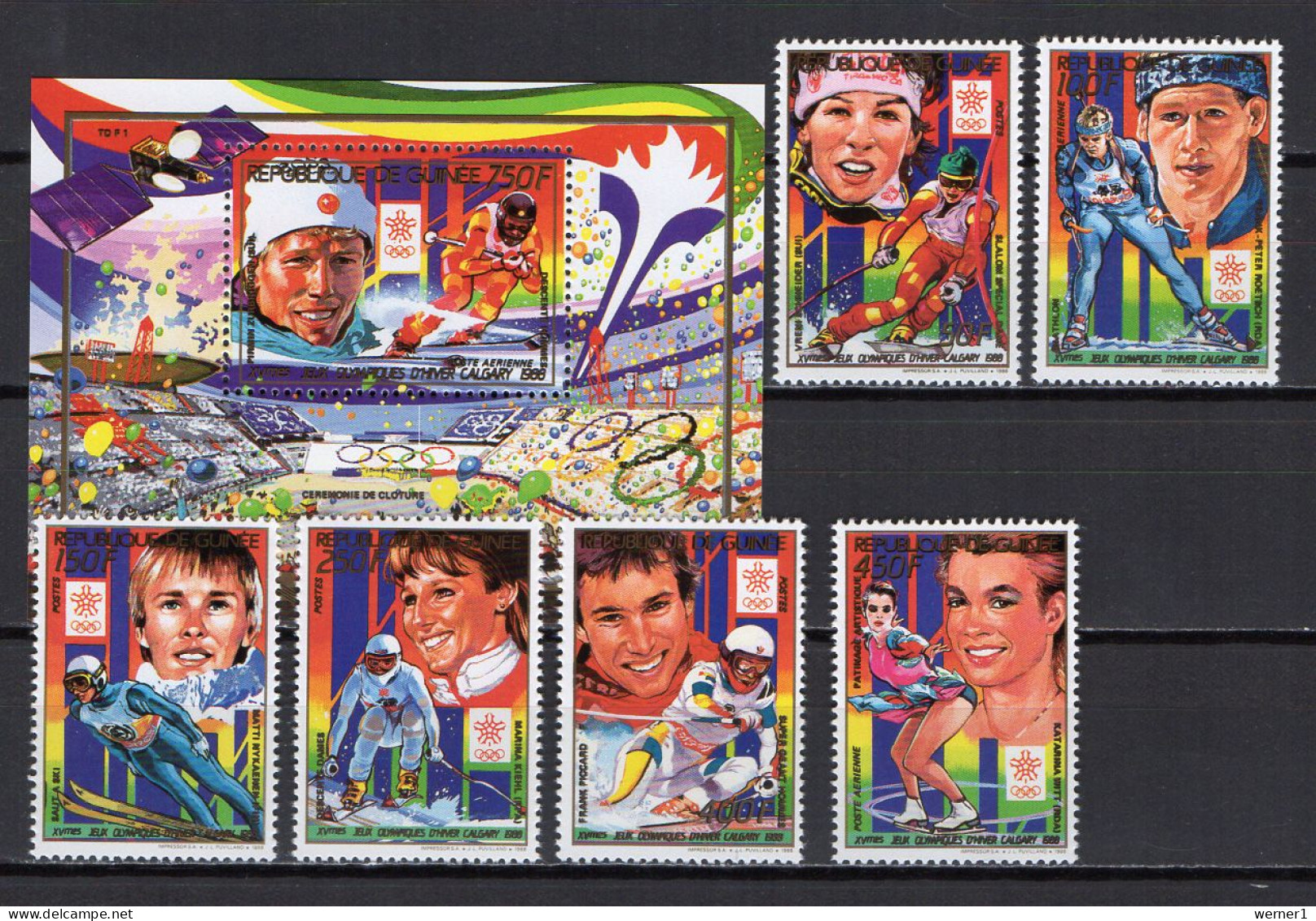 Guinea 1988 Olympic Games Calgary, Space Set Of 6 + S/s MNH - Inverno1988: Calgary