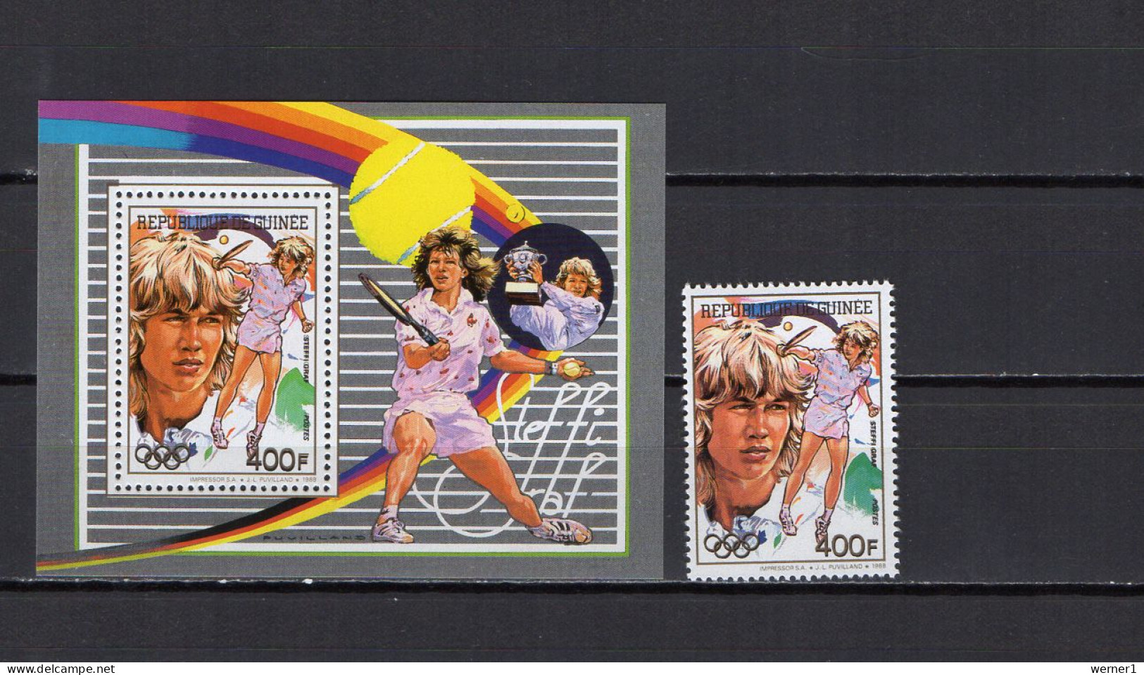 Guinea 1988 Olympic Games, Tennis, Steffi Graf Stamp + S/s MNH - Zomer 1988: Seoel
