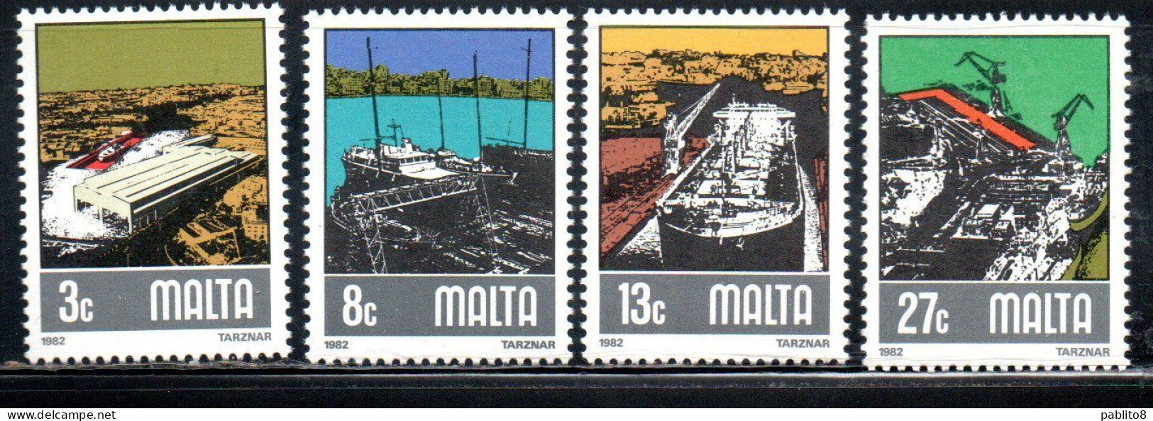 MALTA 1982 SHIPBUILDING AND REPAIRING, TARZNAR SHIPYARDS. ASSEMBLY CANTIERE NAVALE COMPLETE SET SERIE COMPLETA MNH - Malte